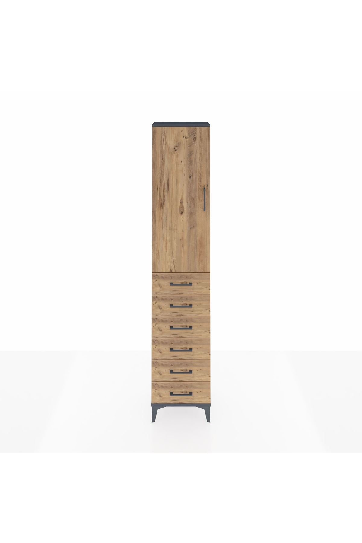 Arges Dolap 3 Raflı 6 Çekmeceli Tek Kapaklı 44x30x221 Antrasit-Çam