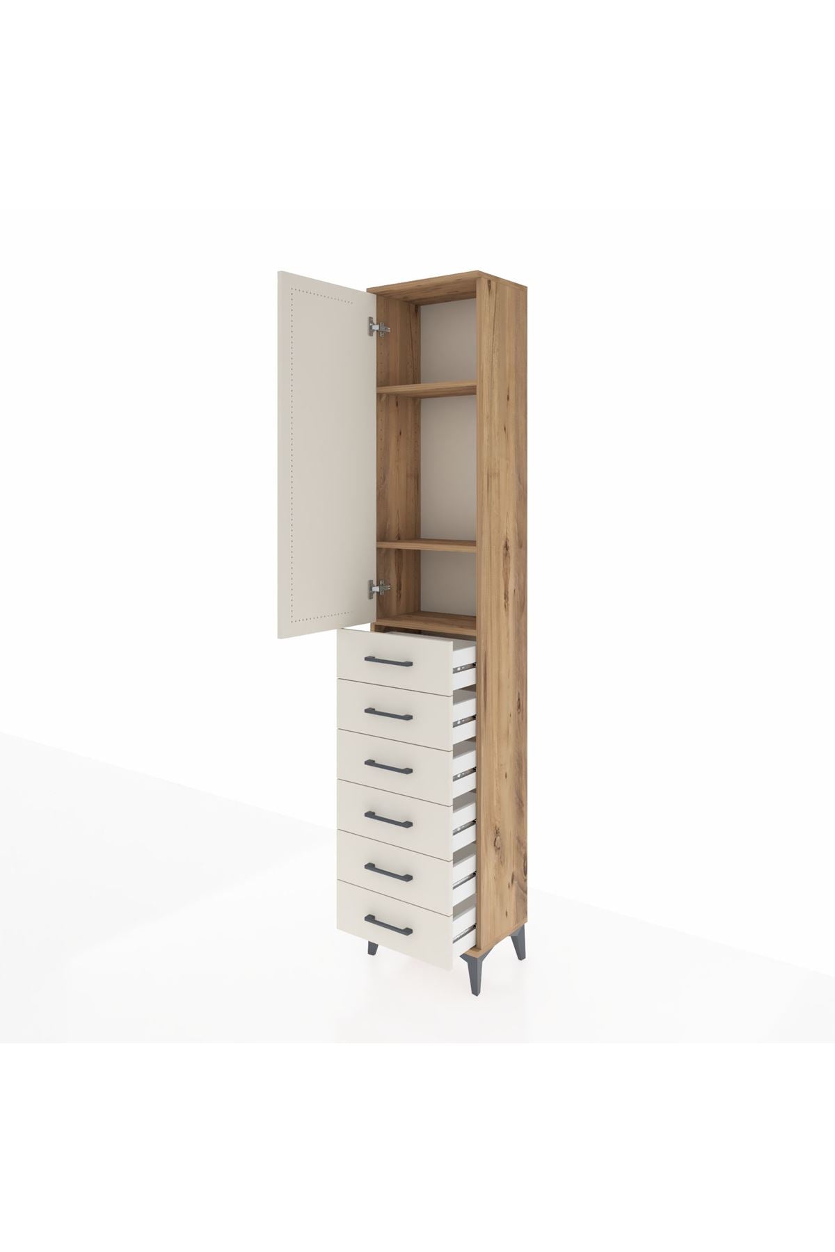 Arges Dolap 3 Raflı 6 Çekmeceli Tek Kapaklı 44x30x221 - S28M104V7A