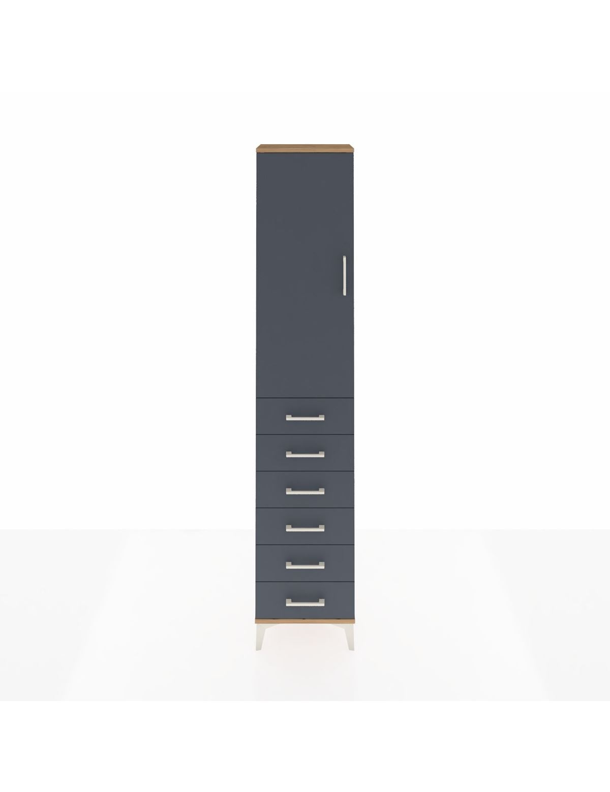 Arges Dolap 3 Raflı 6 Çekmeceli Tek Kapaklı 44x30x221 Çam-Antrasit