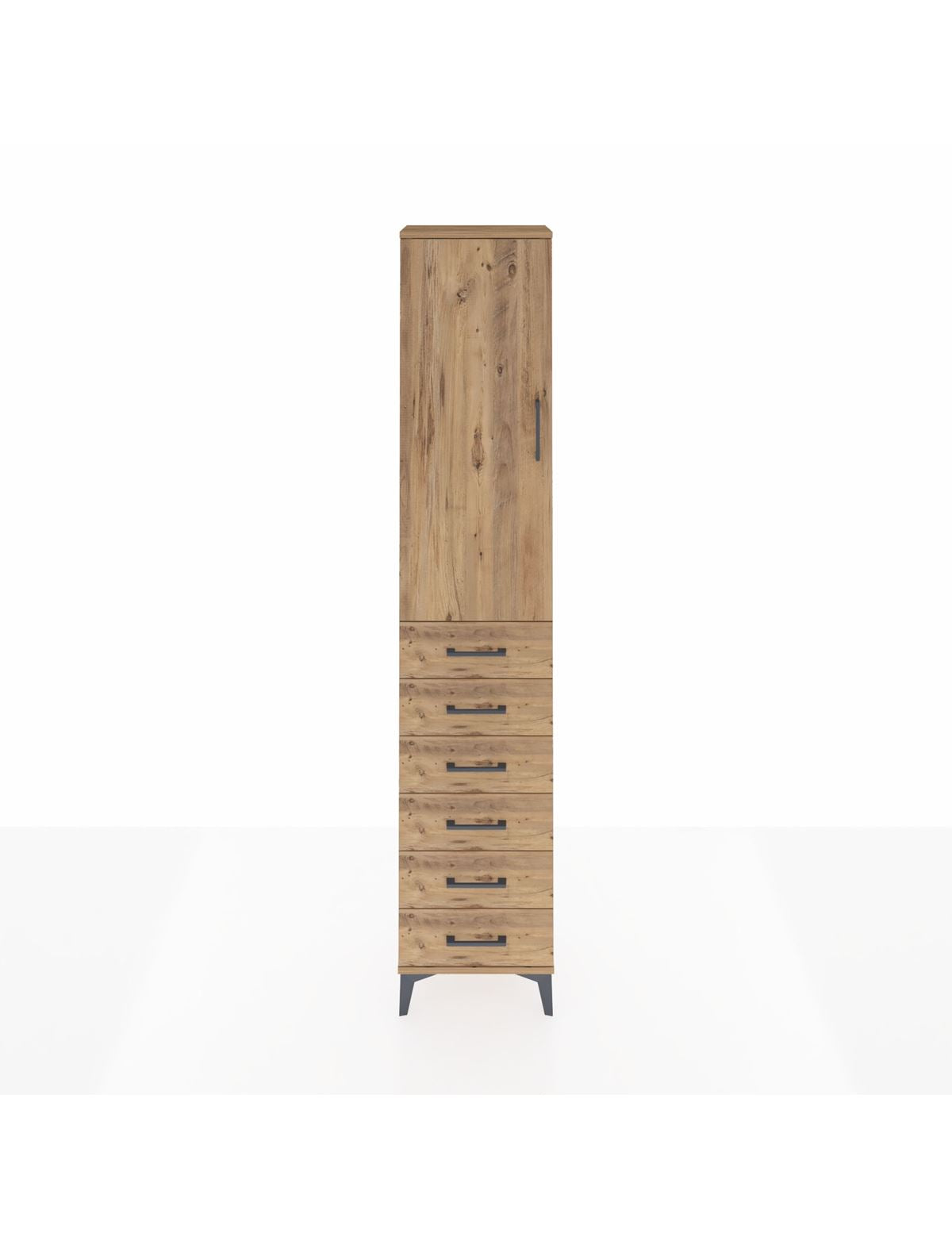 Arges Dolap 3 Raflı 6 Çekmeceli Tek Kapaklı 44x30x221 Çam-Çam