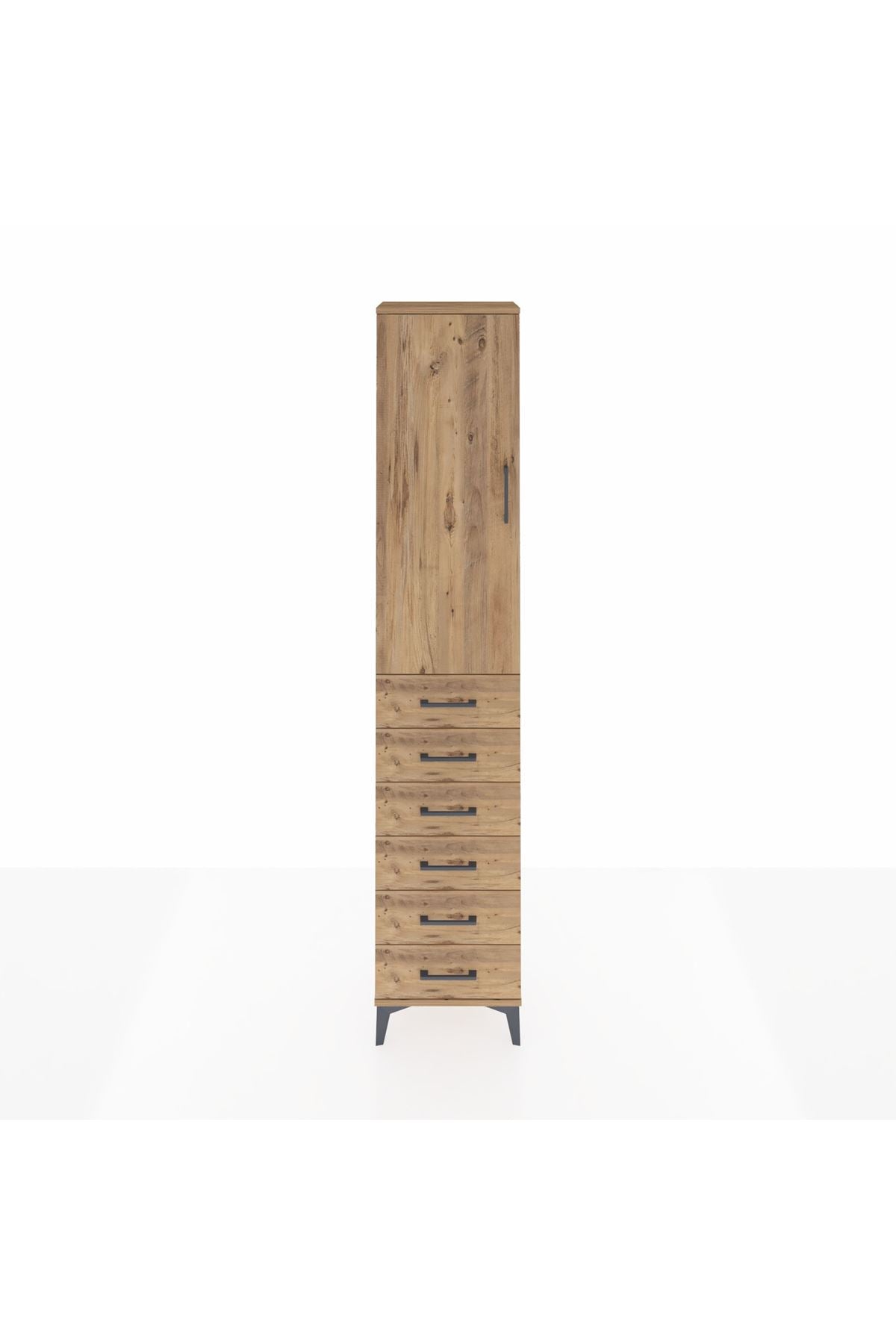 Arges Dolap 3 Raflı 6 Çekmeceli Tek Kapaklı 44x30x221 Çam-Çam