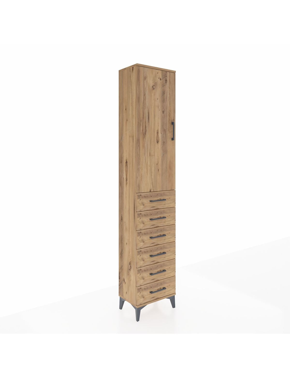 Arges Dolap 3 Raflı 6 Çekmeceli Tek Kapaklı 44x30x221 Çam-Çam