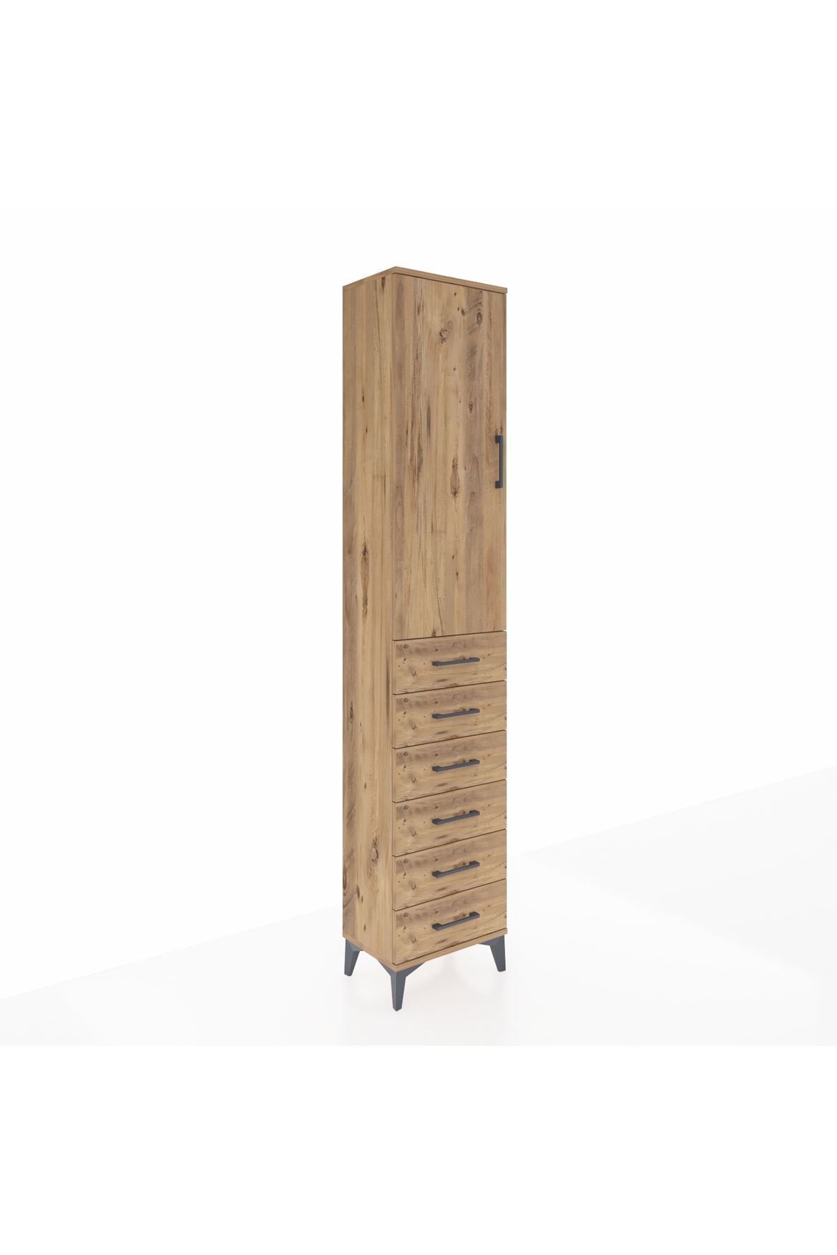 Arges Dolap 3 Raflı 6 Çekmeceli Tek Kapaklı 44x30x221 Çam-Çam