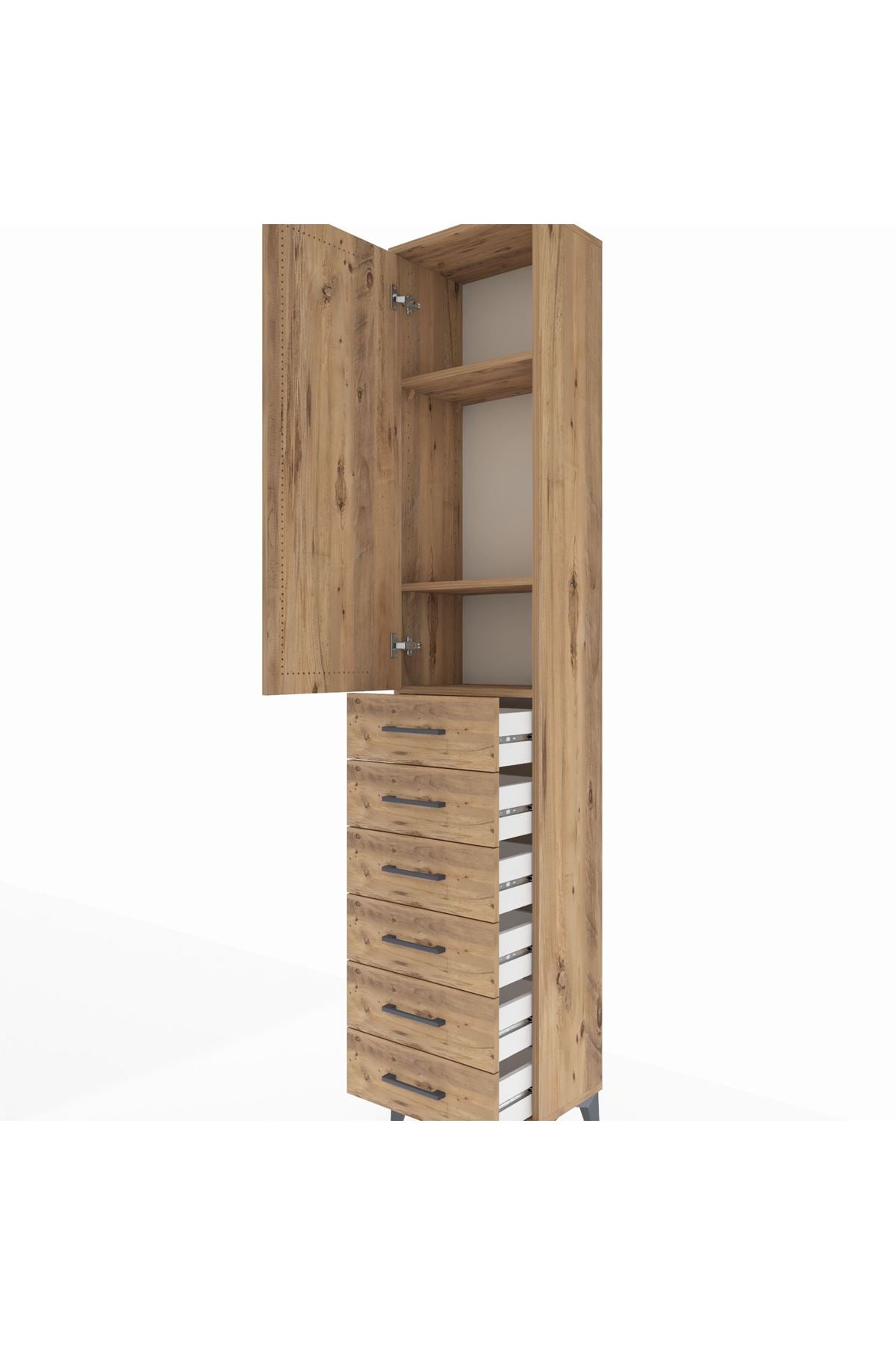 Arges Dolap 3 Raflı 6 Çekmeceli Tek Kapaklı 44x30x221 Çam-Çam