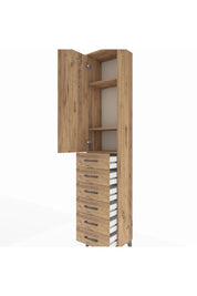 Arges Dolap 3 Raflı 6 Çekmeceli Tek Kapaklı 44x30x221 Çam-Çam