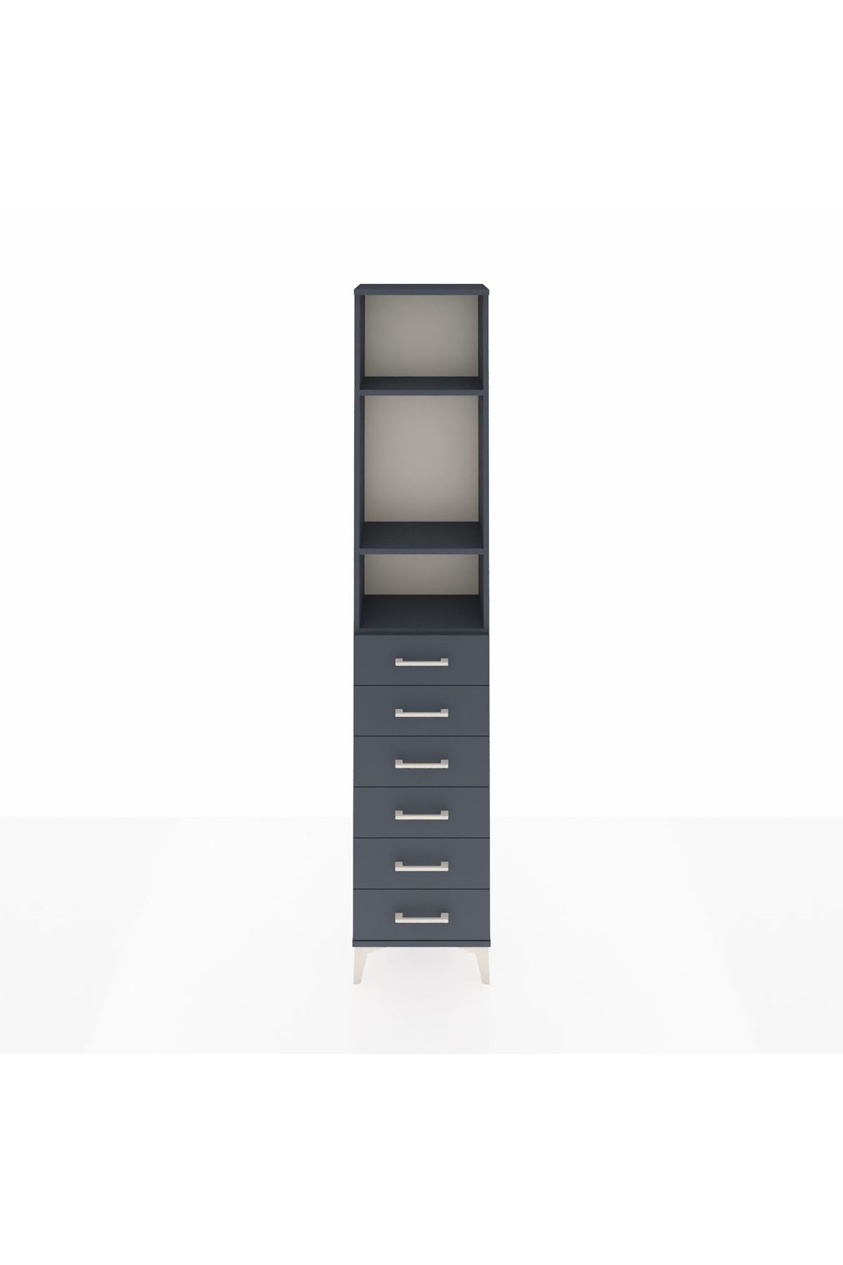 Arges Dolap 3 Raflı 6 Çekmeceli 44x30x221 Antrasit-Antrasit