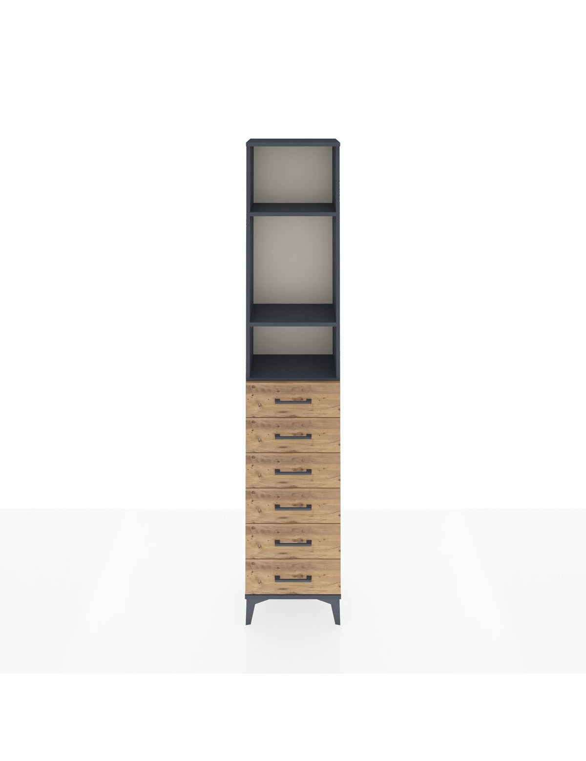 Arges Dolap 3 Raflı 6 Çekmeceli 44x30x221 Antrasit-Çam