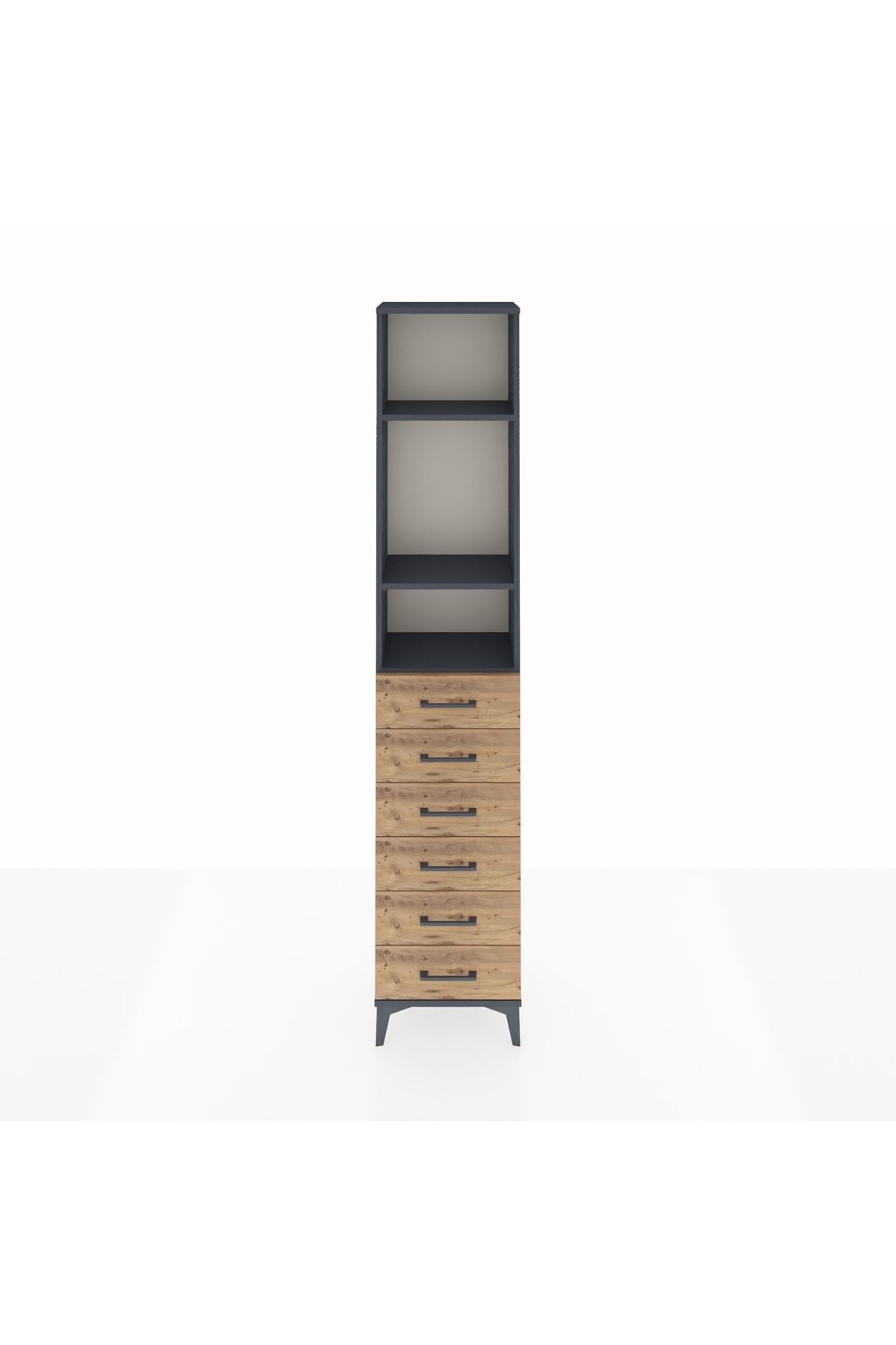 Arges Dolap 3 Raflı 6 Çekmeceli 44x30x221 Antrasit-Çam