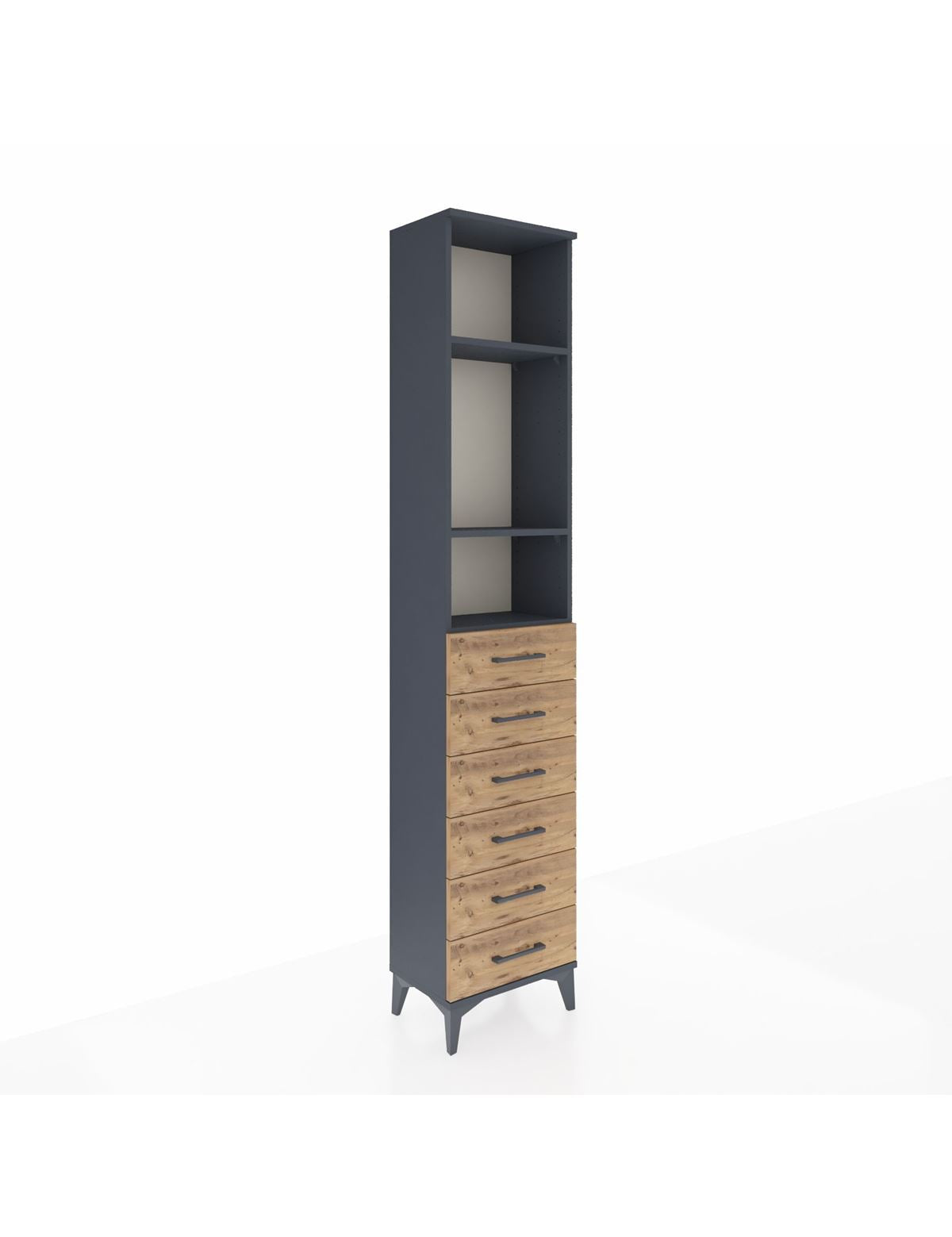 Arges Dolap 3 Raflı 6 Çekmeceli 44x30x221 Antrasit-Çam