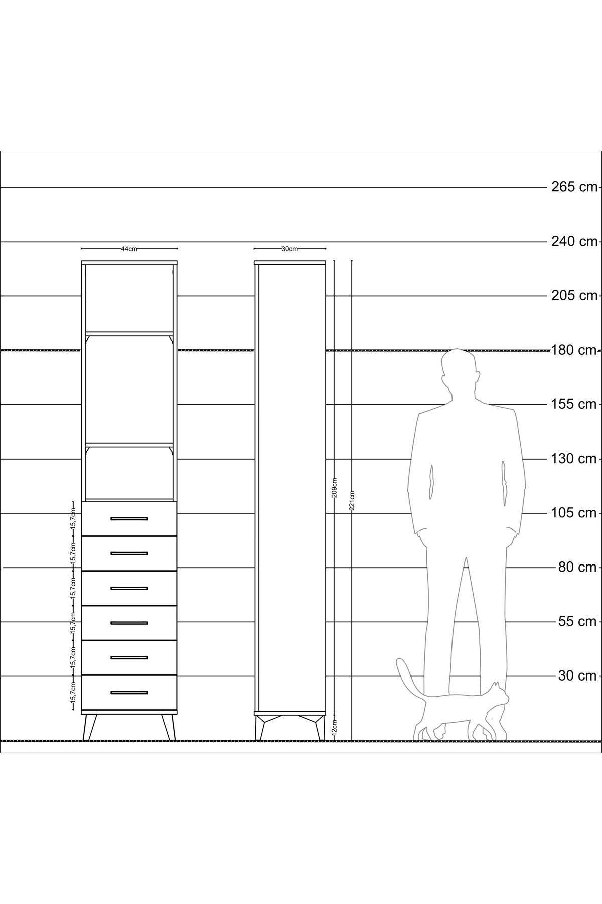 Arges Dolap 3 Raflı 6 Çekmeceli 44x30x221 Çam-Aytaşı