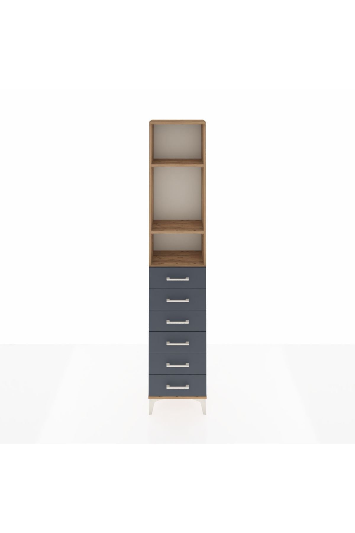 Arges Dolap 3 Raflı 6 Çekmeceli 44x30x221 Çam-Antrasit