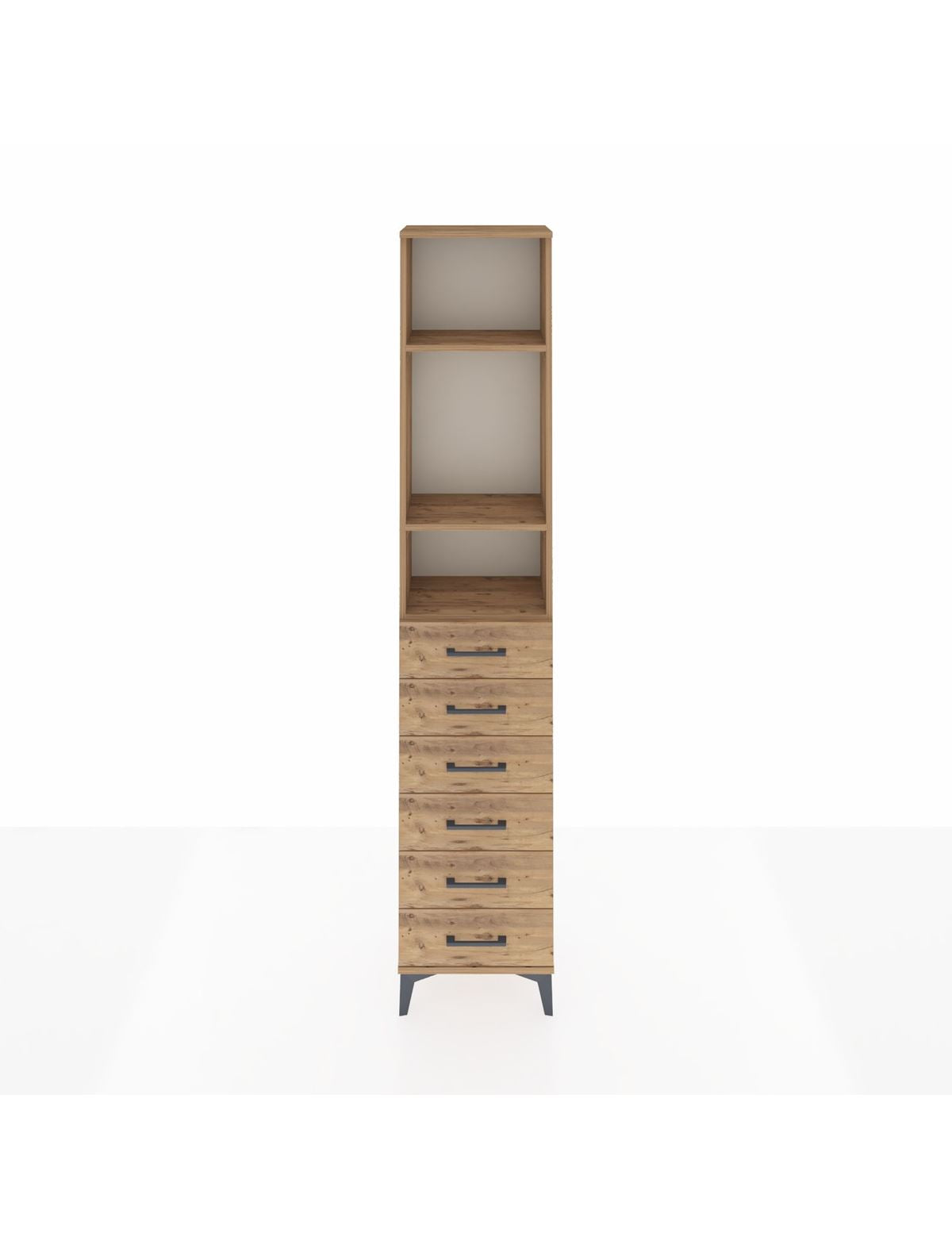 Arges Dolap 3 Raflı 6 Çekmeceli 44x30x221 Çam-Çam