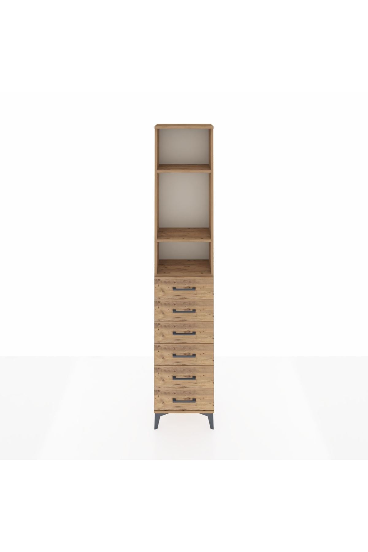 Arges Dolap 3 Raflı 6 Çekmeceli 44x30x221 Çam-Çam