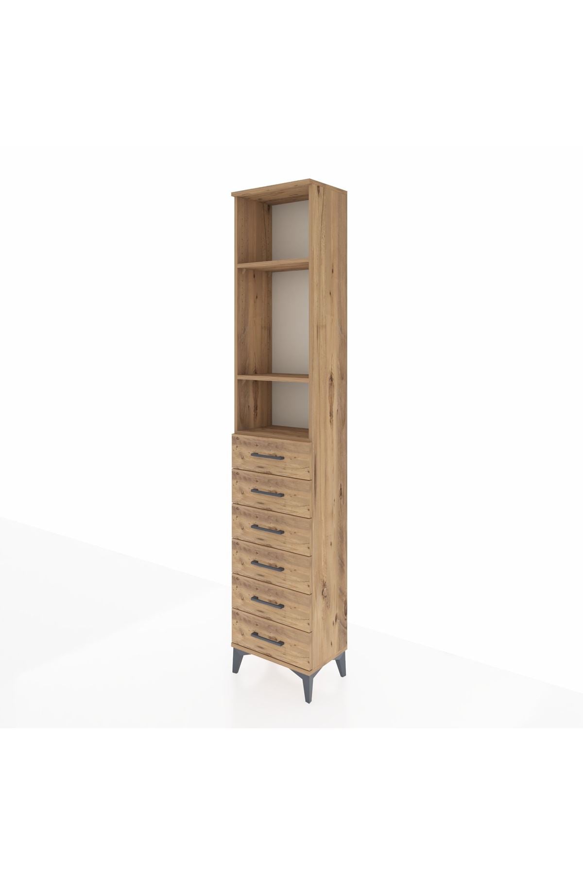 Arges Dolap 3 Raflı 6 Çekmeceli 44x30x221 Çam-Çam