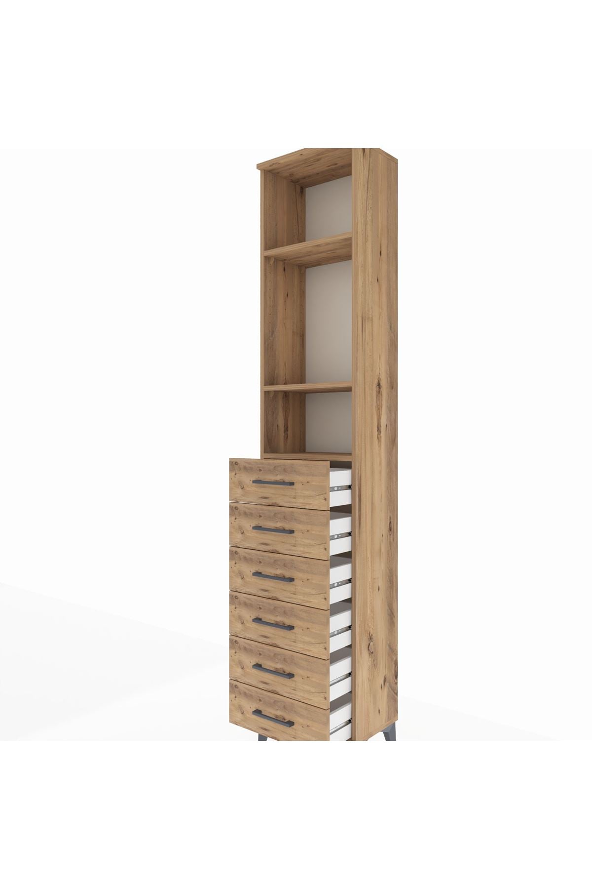 Arges Dolap 3 Raflı 6 Çekmeceli 44x30x221 Çam-Çam