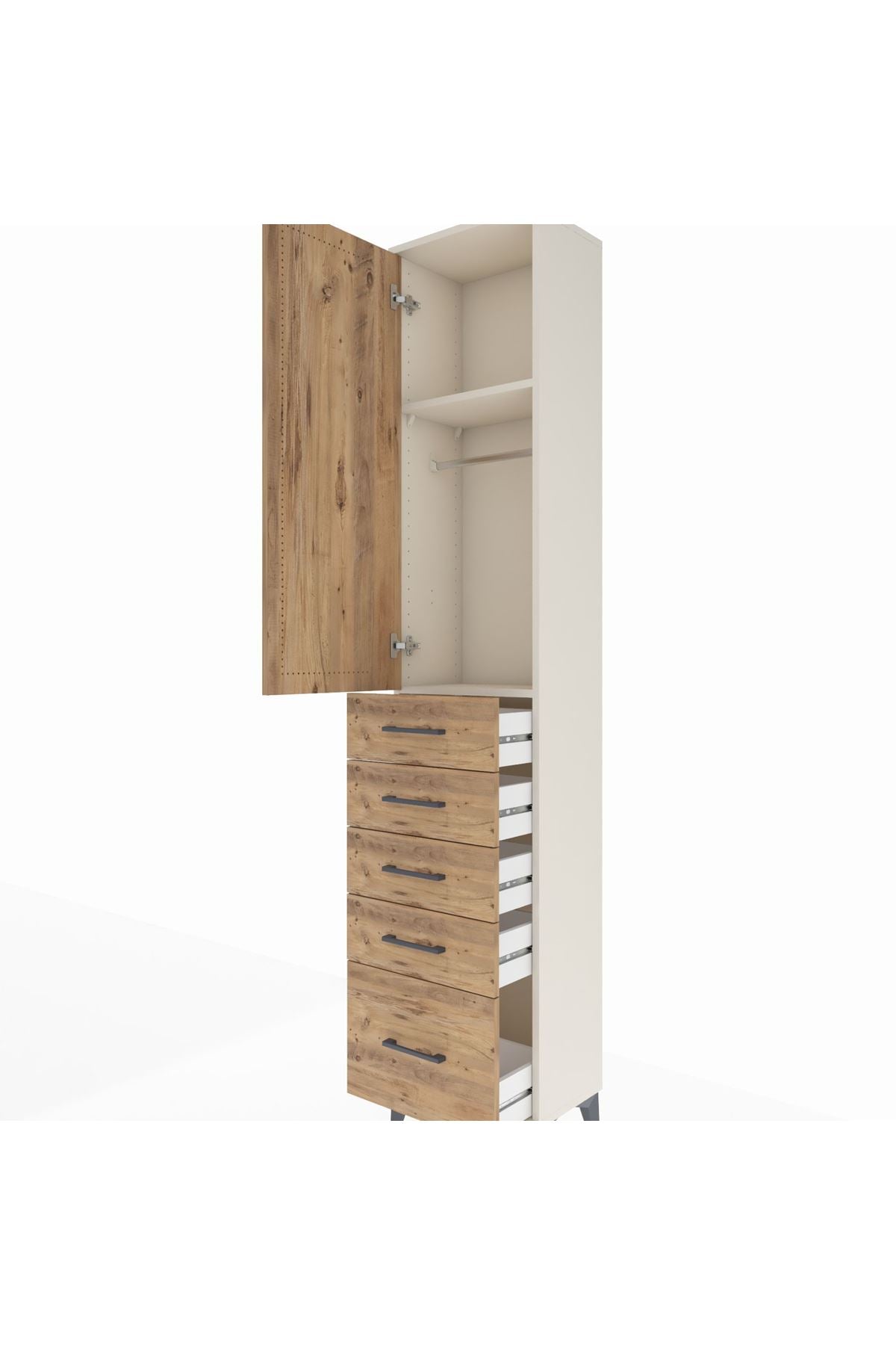 Arges Dolap 2 Raflı 5 Çekmeceli Tek Askılı 44x30x221 Aytaşı-Çam