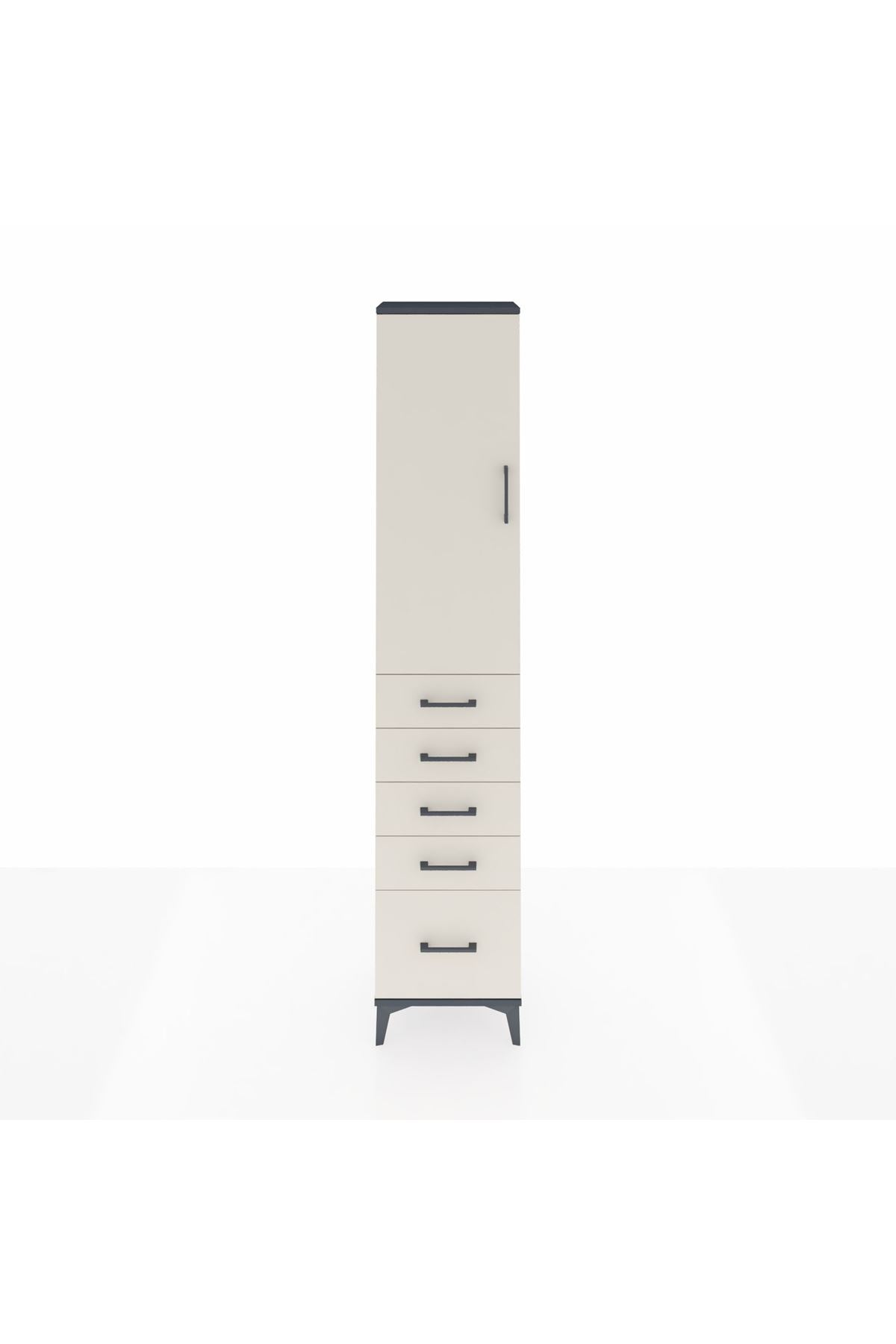 Arges Dolap 2 Raflı 5 Çekmeceli Tek Askılı 44x30x221 Antrasit-Aytaşı