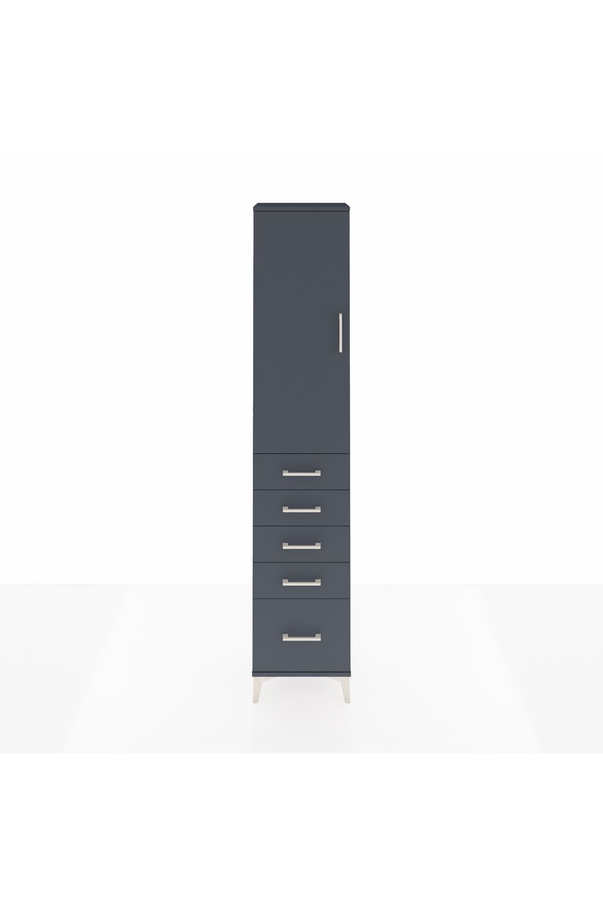 Arges Dolap 2 Raflı 5 Çekmeceli Tek Askılı 44x30x221 Antrasit-Antrasit