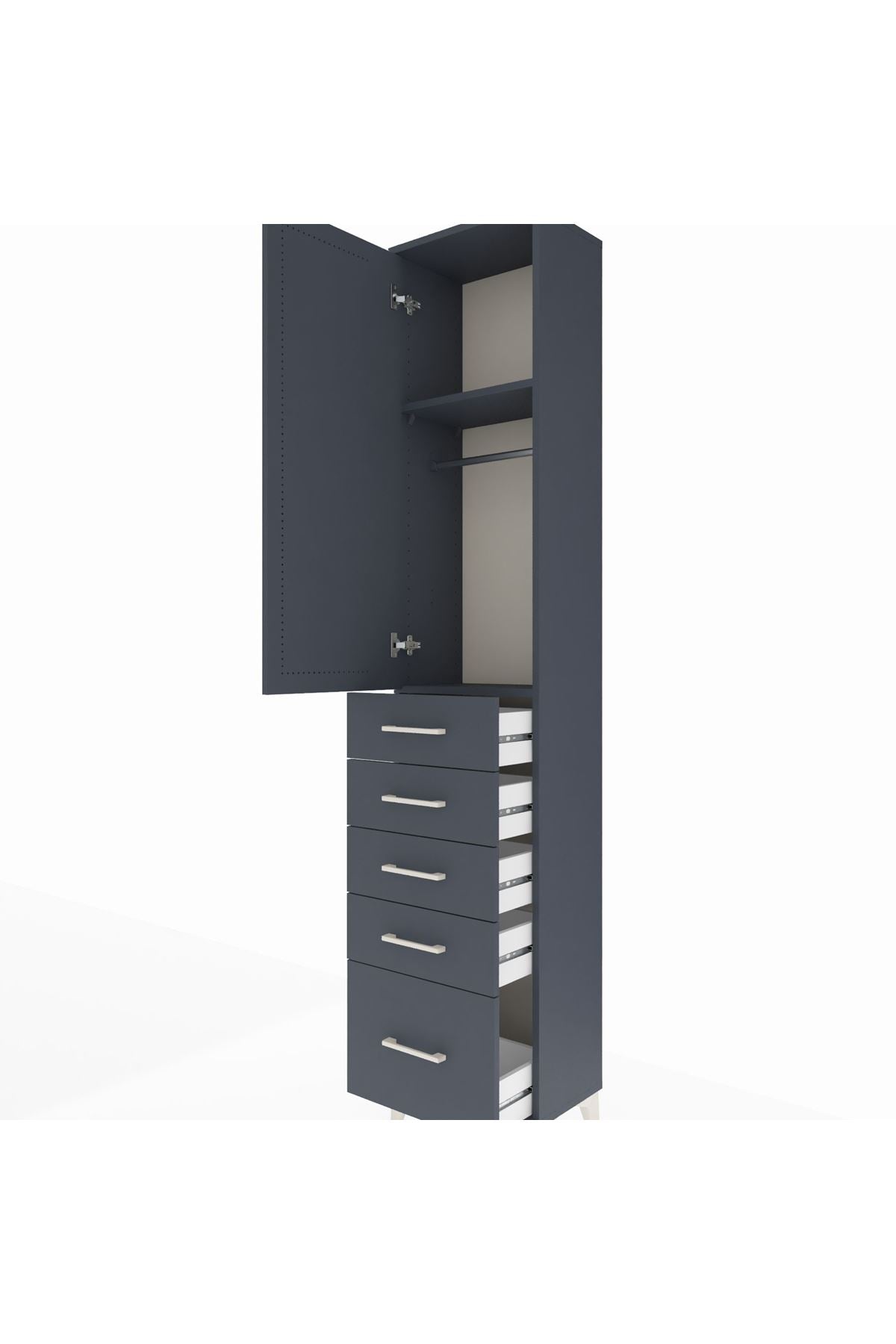 Arges Dolap 2 Raflı 5 Çekmeceli Tek Askılı 44x30x221 Antrasit-Antrasit