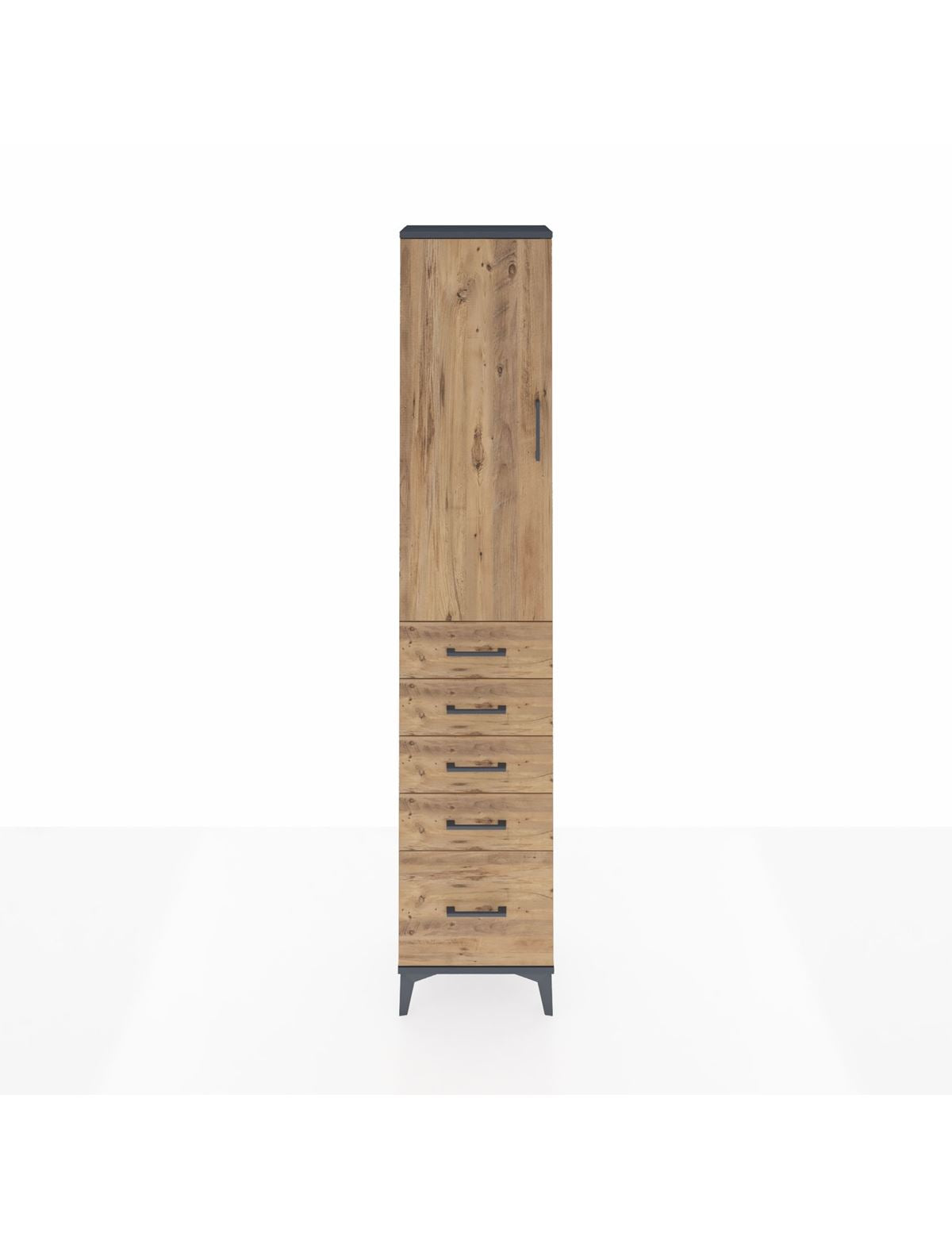 Arges Dolap 2 Raflı 5 Çekmeceli Tek Askılı 44x30x221 Antrasit-Çam