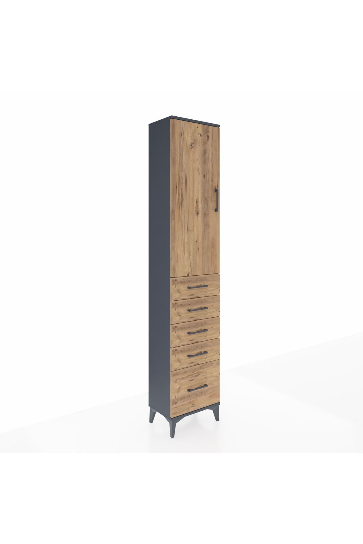 Arges Dolap 2 Raflı 5 Çekmeceli Tek Askılı 44x30x221 Antrasit-Çam