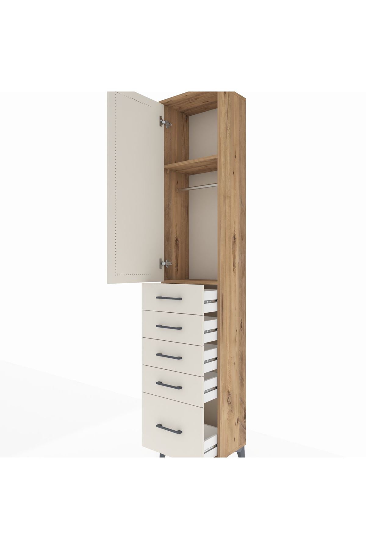 Arges Dolap 2 Raflı 5 Çekmeceli Tek Askılı 44x30x221 Çam-Aytaşı