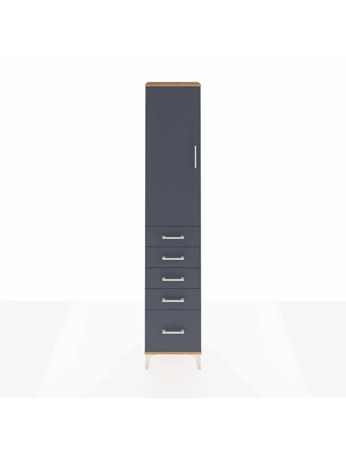 Arges Dolap 2 Raflı 5 Çekmeceli Tek Askılı 44x30x221 Çam-Antrasit