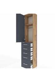 Arges Dolap 2 Raflı 5 Çekmeceli Tek Askılı 44x30x221 Çam-Antrasit