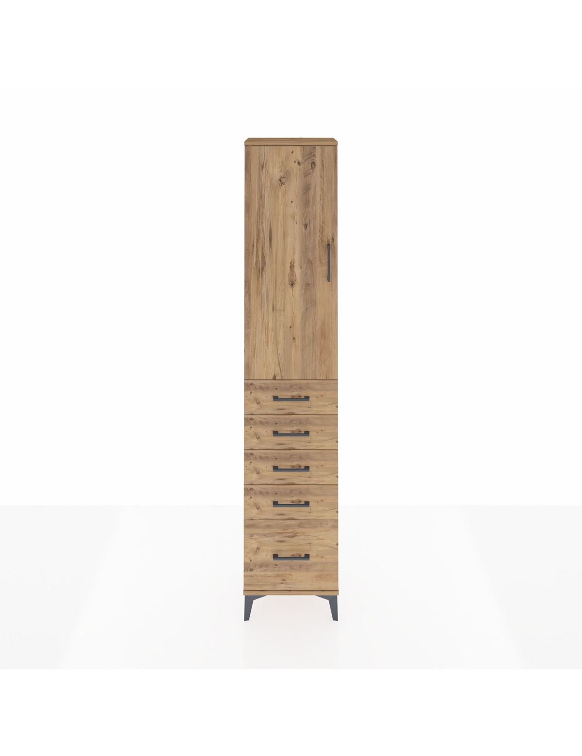 Arges Dolap 2 Raflı 5 Çekmeceli Tek Askılı 44x30x221 Çam-Çam