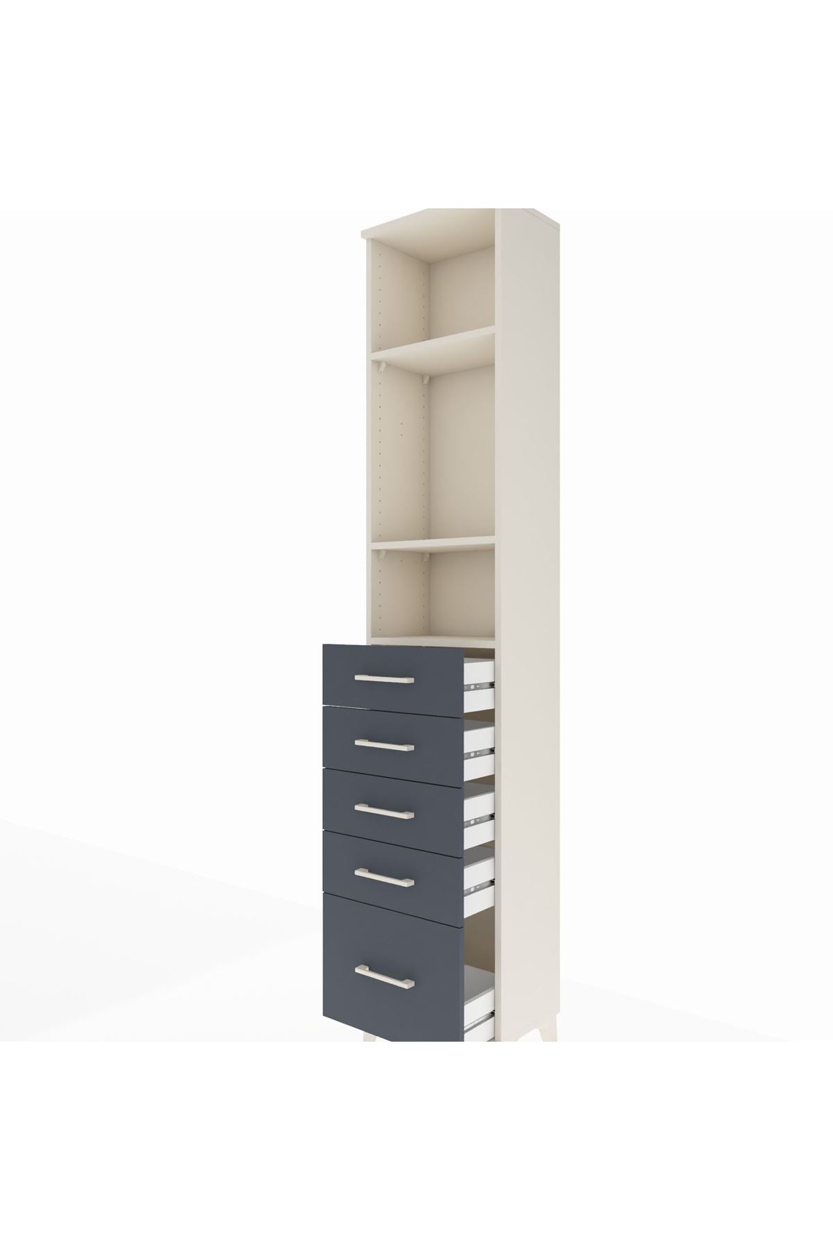 Arges Dolap 3 Raflı 5 Çekmeceli 44x30x221 Aytaşı-Antrasit