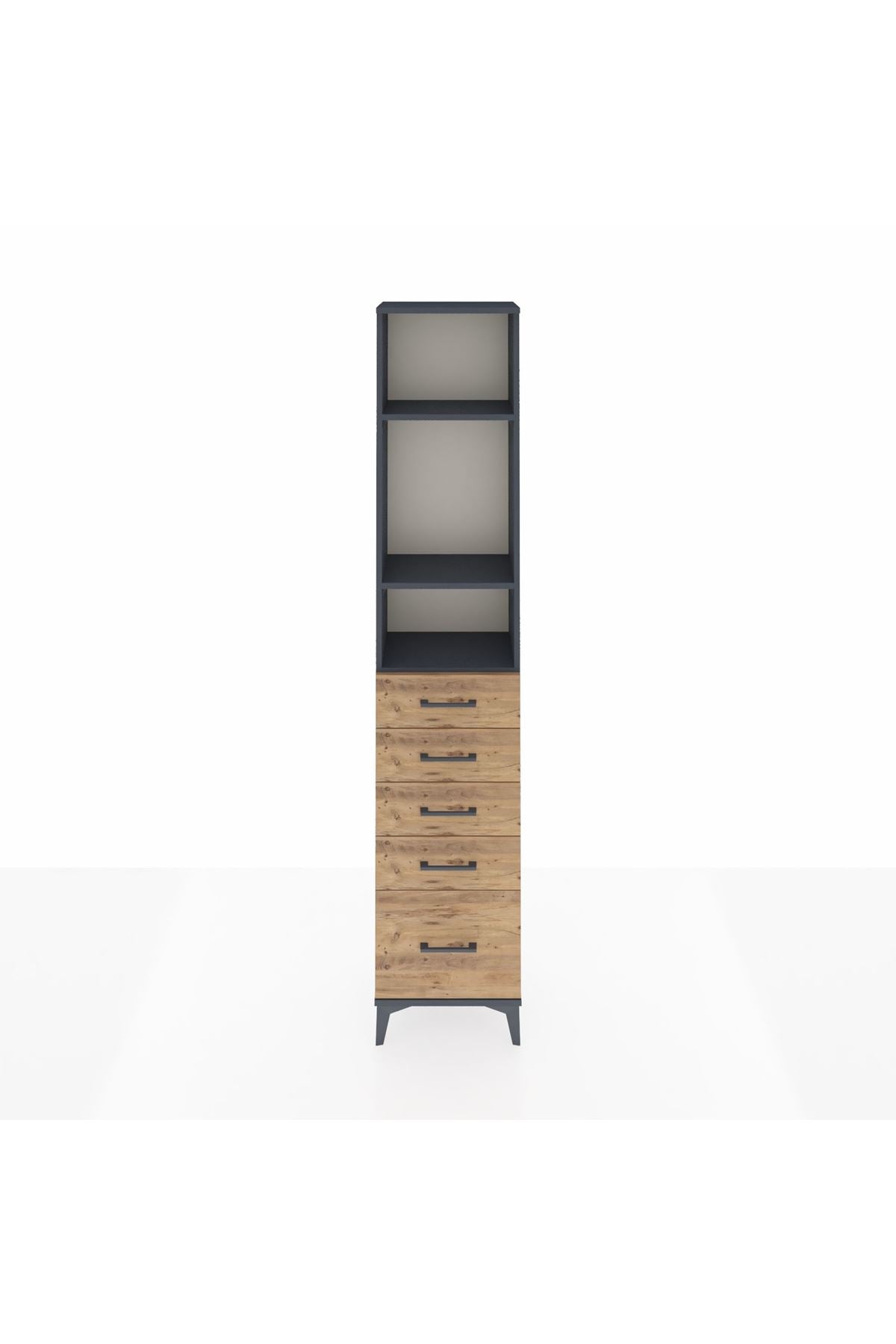 Arges Dolap 3 Raflı 5 Çekmeceli 44x30x221 Antrasit-Çam