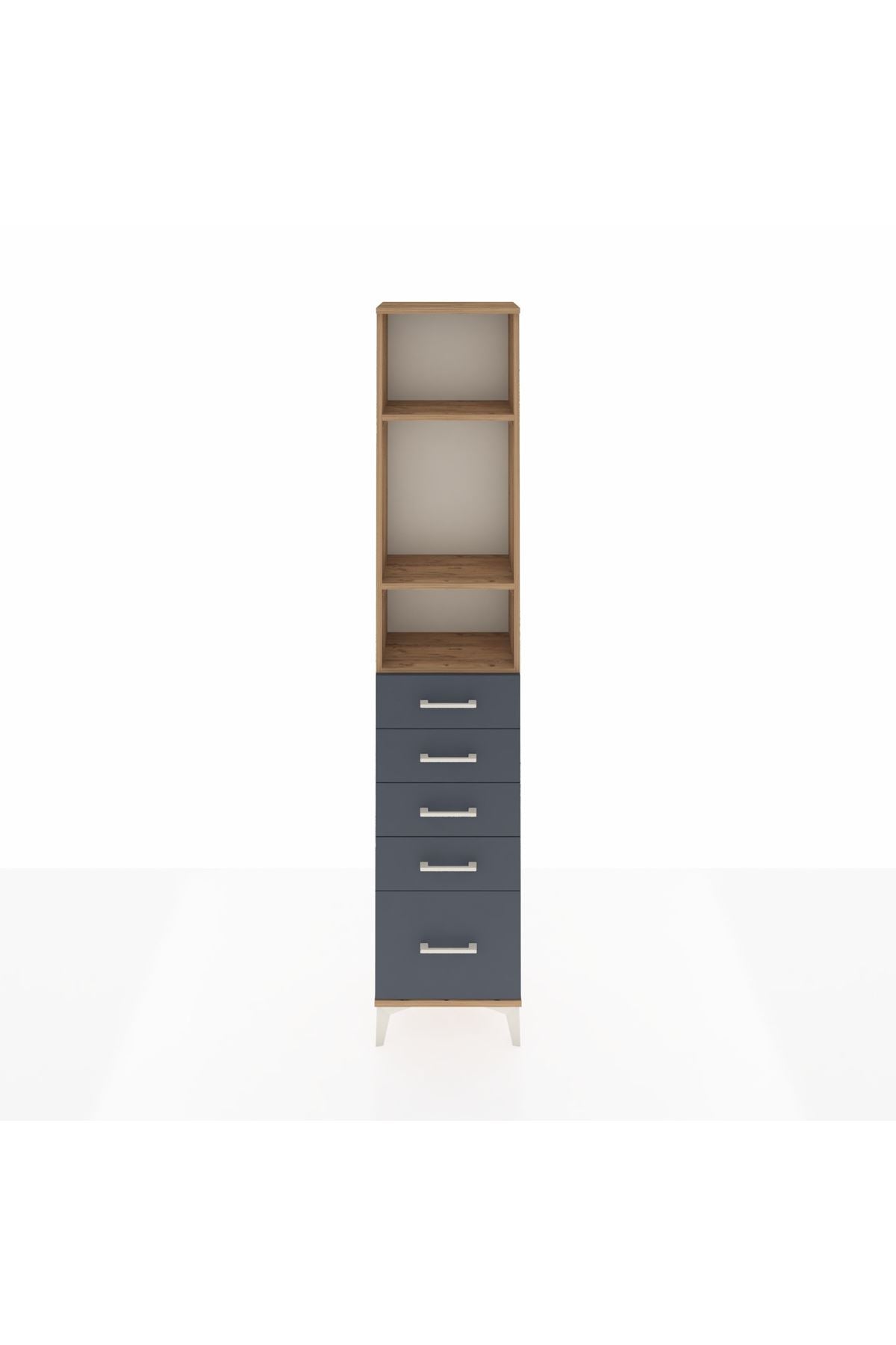 Arges Dolap 3 Raflı 5 Çekmeceli 44x30x221 Çam-Antrasit