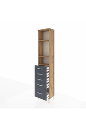 Arges Dolap 3 Raflı 5 Çekmeceli 44x30x221 Çam-Antrasit