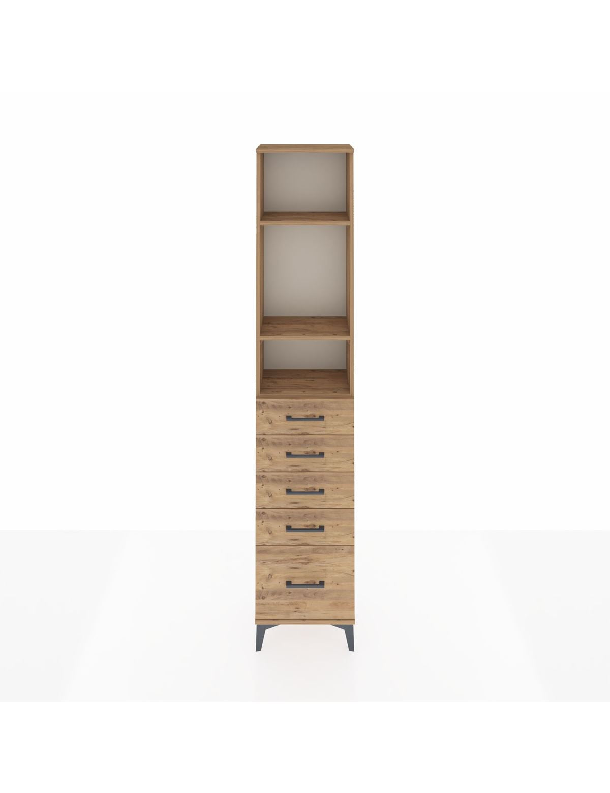 Arges Dolap 3 Raflı 5 Çekmeceli 44x30x221 Çam-Çam