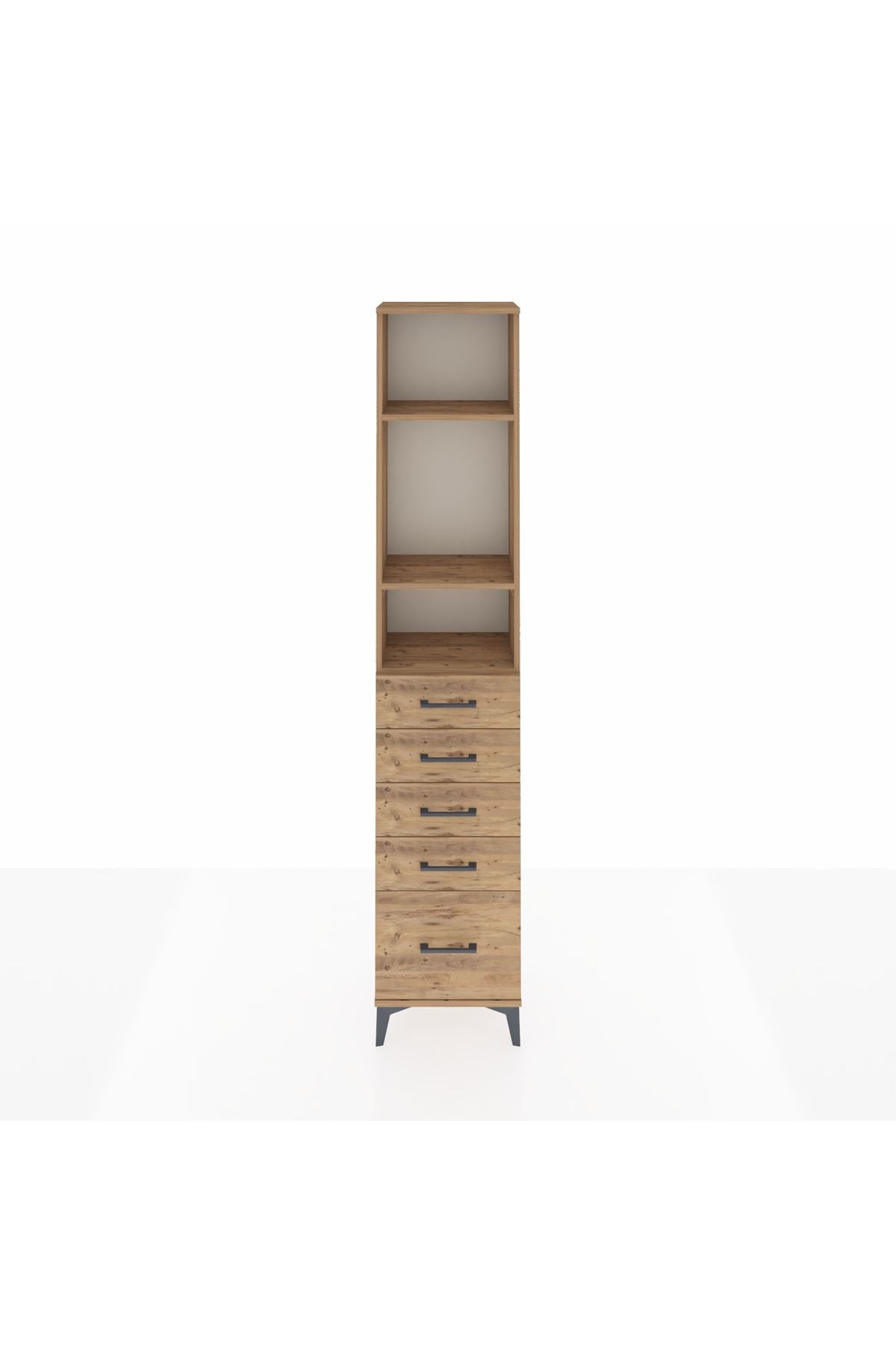 Arges Dolap 3 Raflı 5 Çekmeceli 44x30x221 Çam-Çam