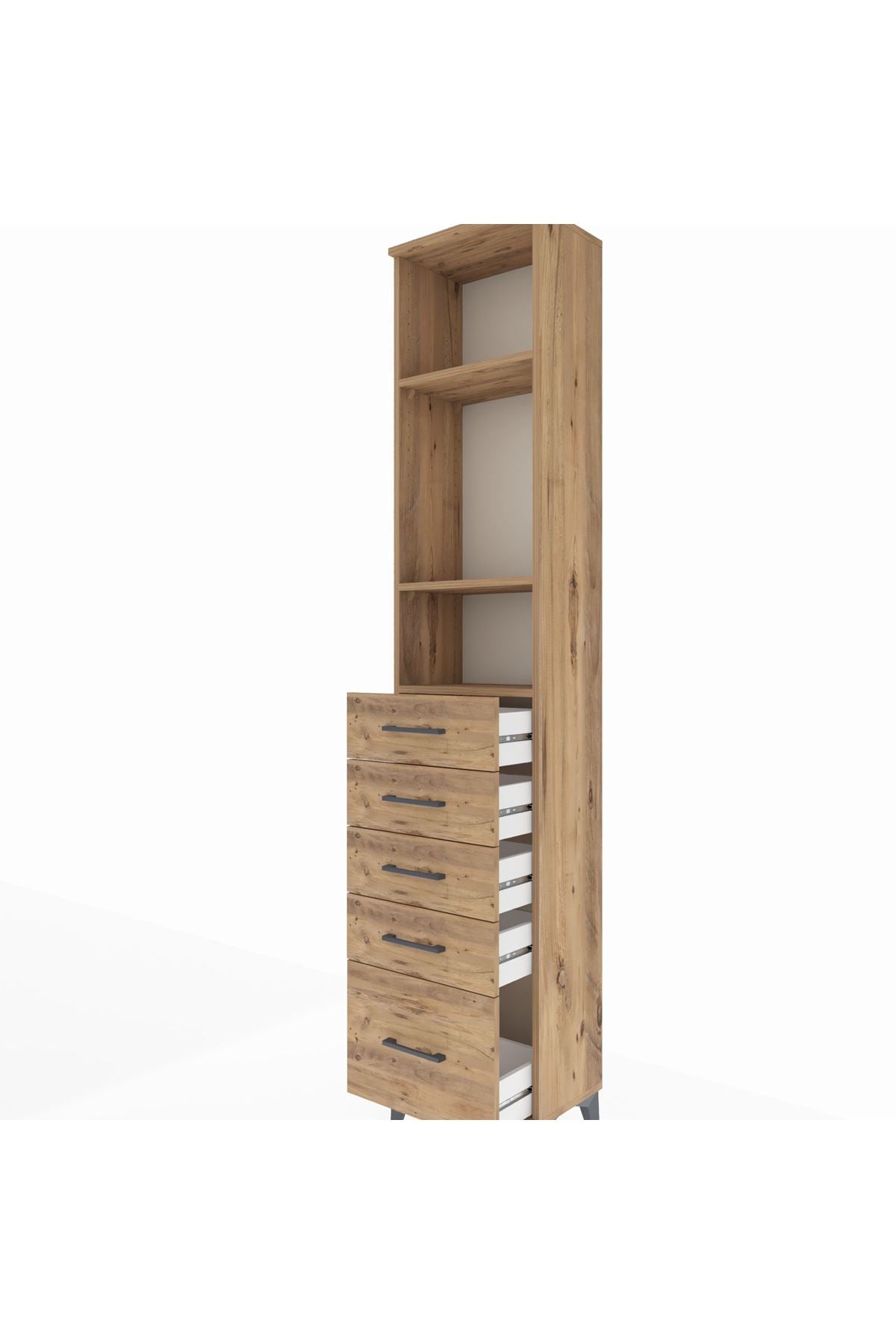 Arges Dolap 3 Raflı 5 Çekmeceli 44x30x221 Çam-Çam