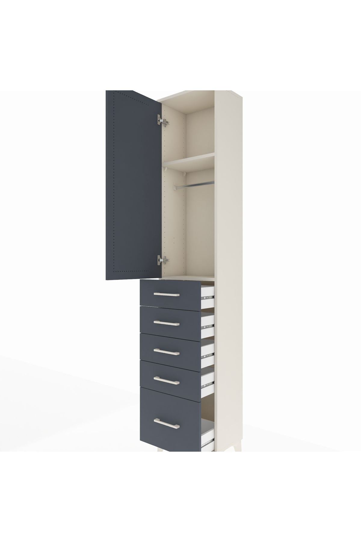 Arges Dolap 2 Raflı 5 Çekmeceli Tek Askılı 44x30x221 Aytaşı-Antrasit