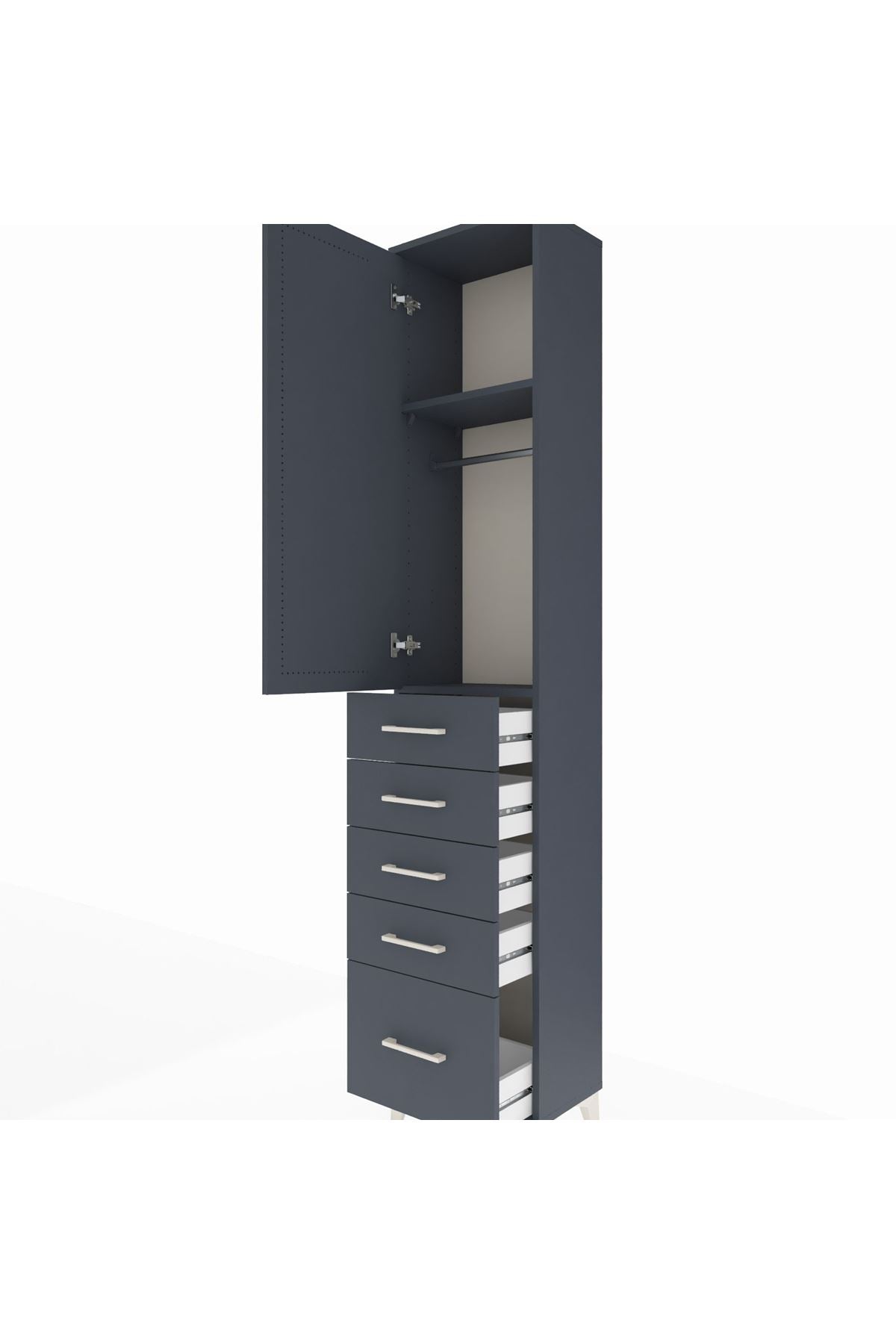 Arges Dolap 2 Raflı 5 Çekmeceli Tek Askılı 44x30x221 Antrasit-Antrasit