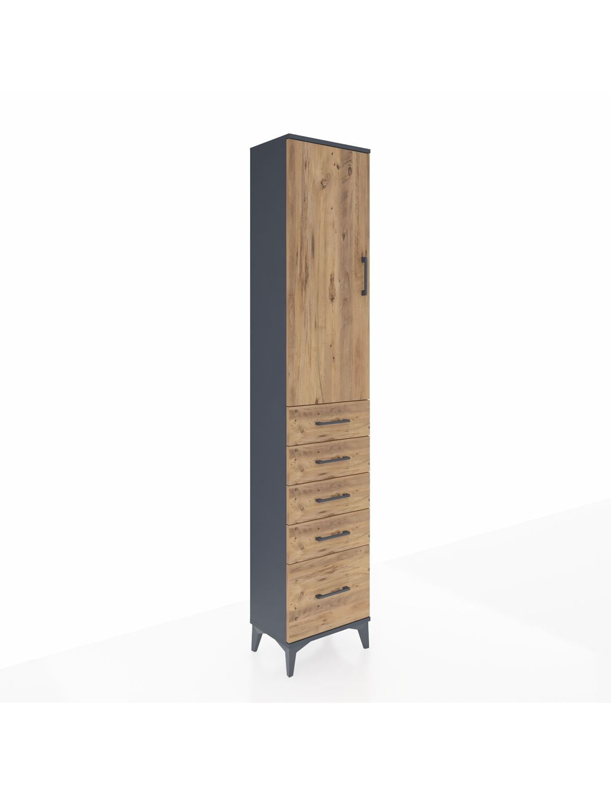 Arges Dolap 2 Raflı 5 Çekmeceli Tek Askılı 44x30x221 Antrasit-Çam