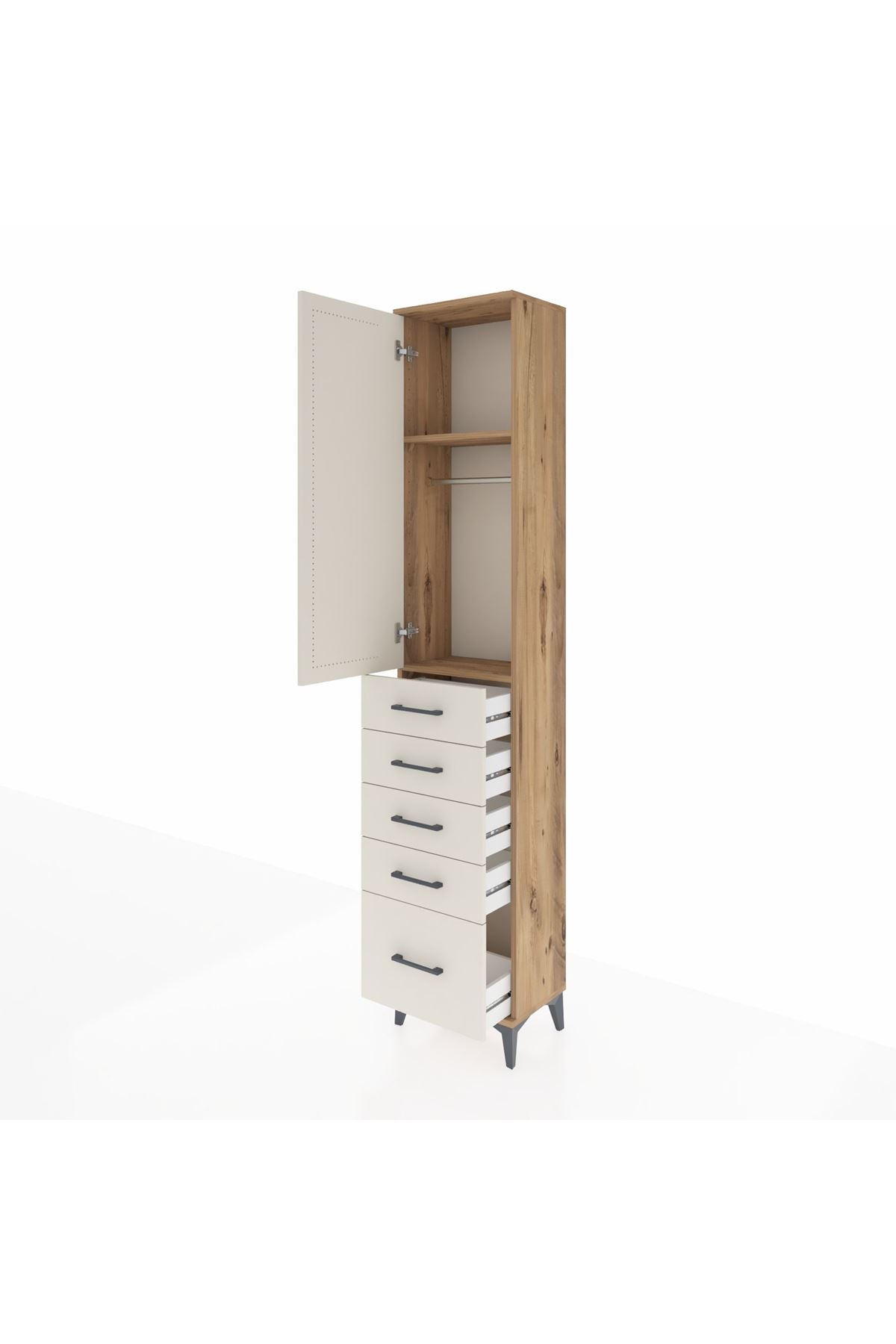 Arges Dolap 2 Raflı 5 Çekmeceli Tek Askılı 44x30x221 - S28M108V7A