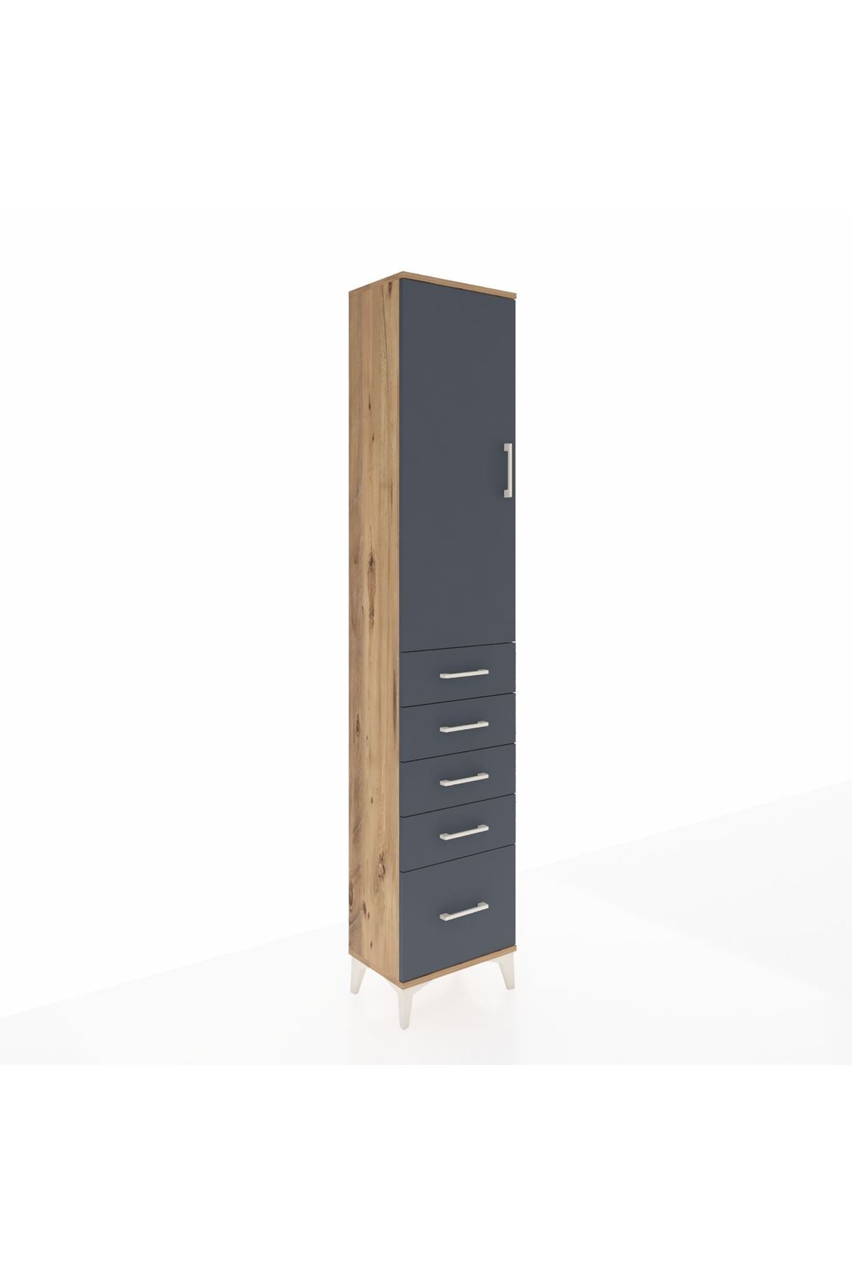 Arges Dolap 2 Raflı 5 Çekmeceli Tek Askılı 44x30x221 Çam-Antrasit