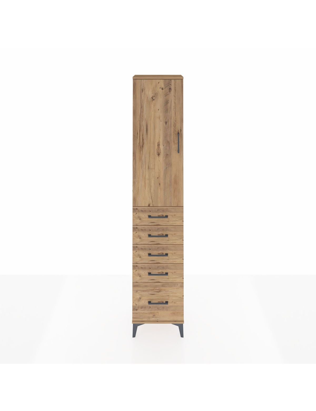 Arges Dolap 2 Raflı 5 Çekmeceli Tek Askılı 44x30x221 Çam-Çam