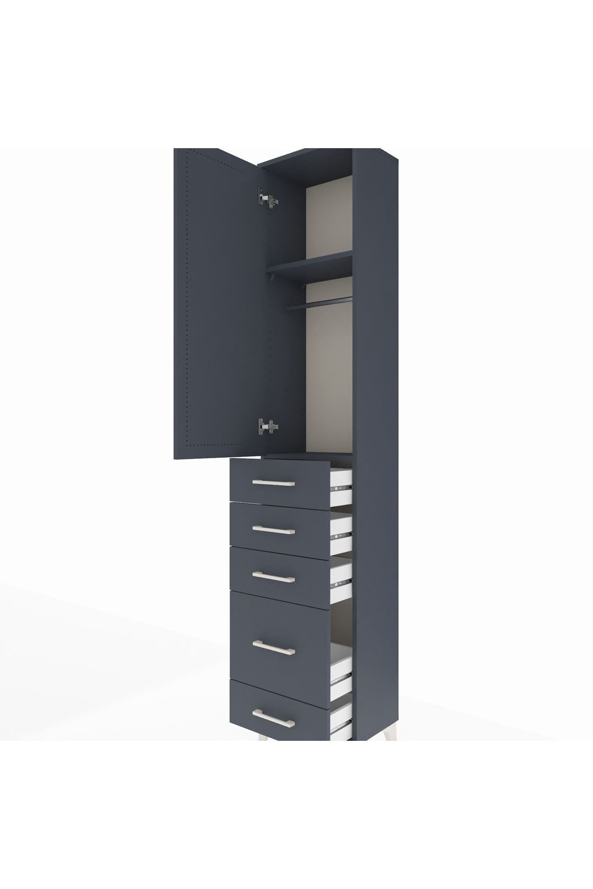 Arges Dolap 2 Raflı 5 Çekmeceli Tek Askılı 44x30x221 Antrasit-Antrasit