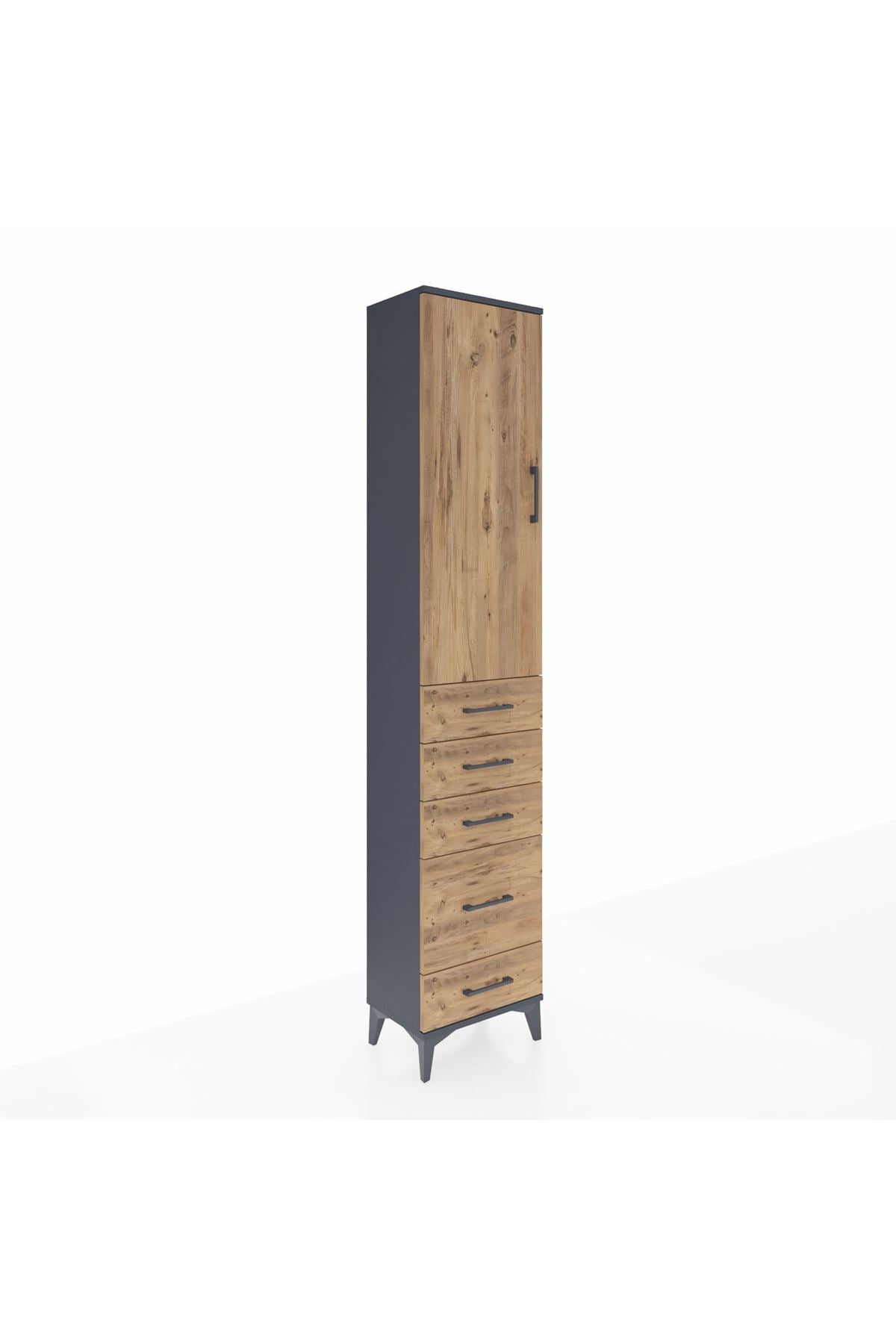 Arges Dolap 2 Raflı 5 Çekmeceli Tek Askılı 44x30x221 Antrasit-Çam