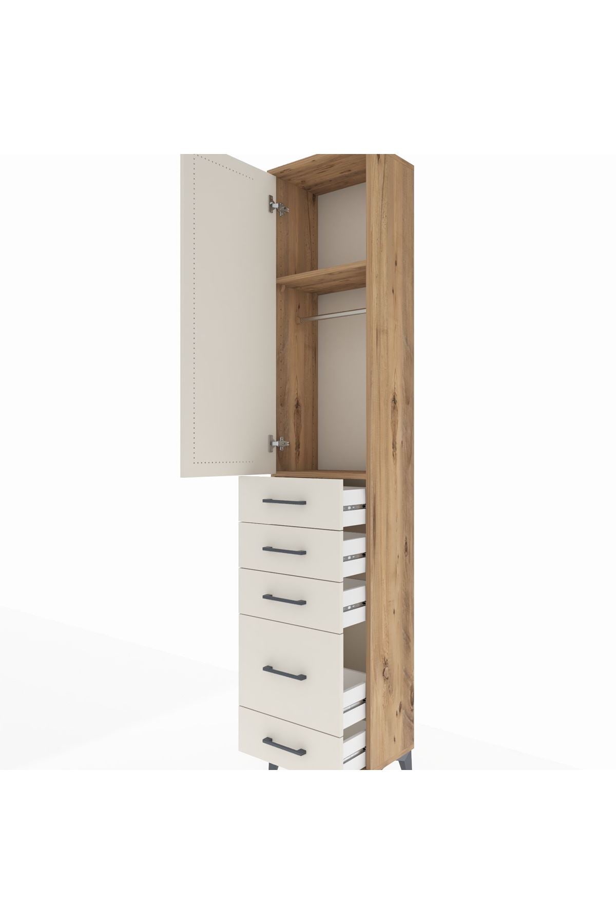 Arges Dolap 2 Raflı 5 Çekmeceli Tek Askılı 44x30x221 Çam-Aytaşı