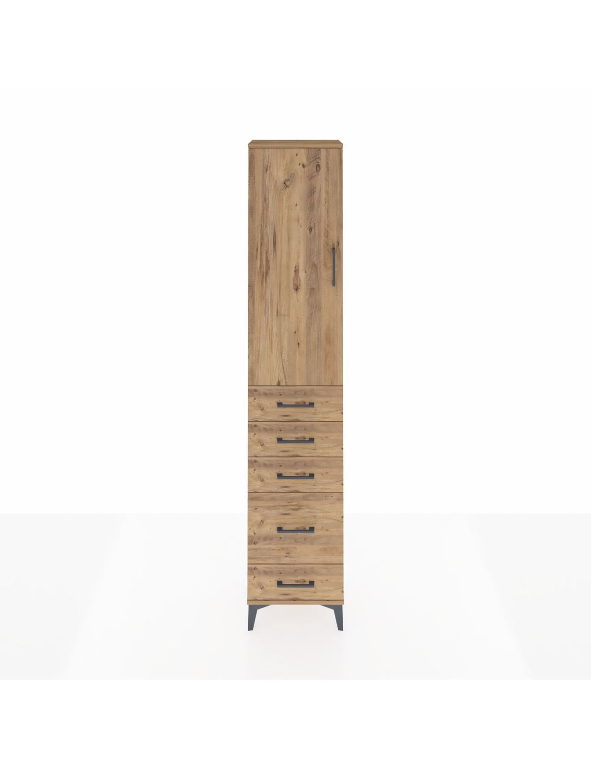 Arges Dolap 2 Raflı 5 Çekmeceli Tek Askılı 44x30x221 Çam-Çam