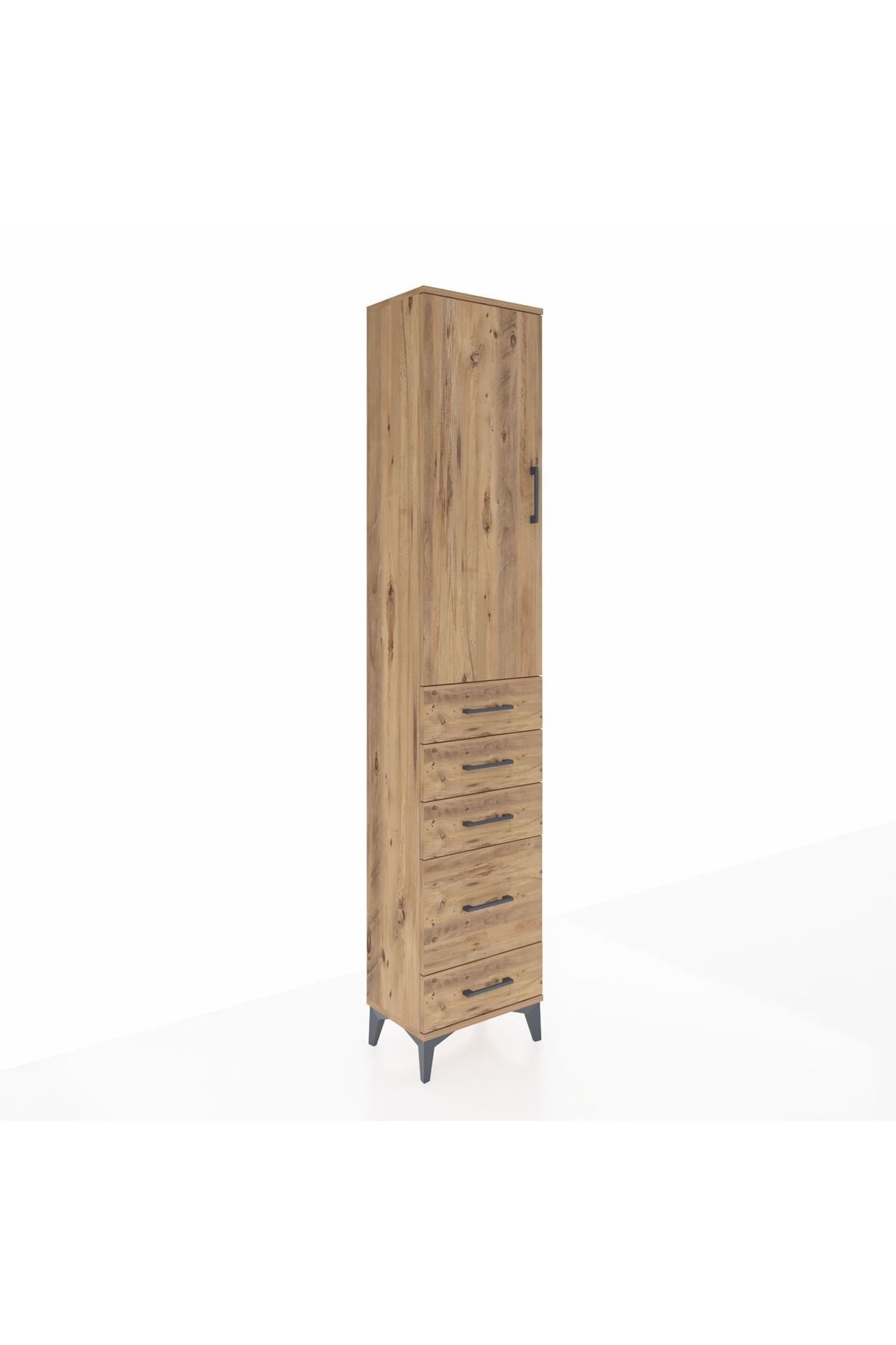 Arges Dolap 2 Raflı 5 Çekmeceli Tek Askılı 44x30x221 Çam-Çam