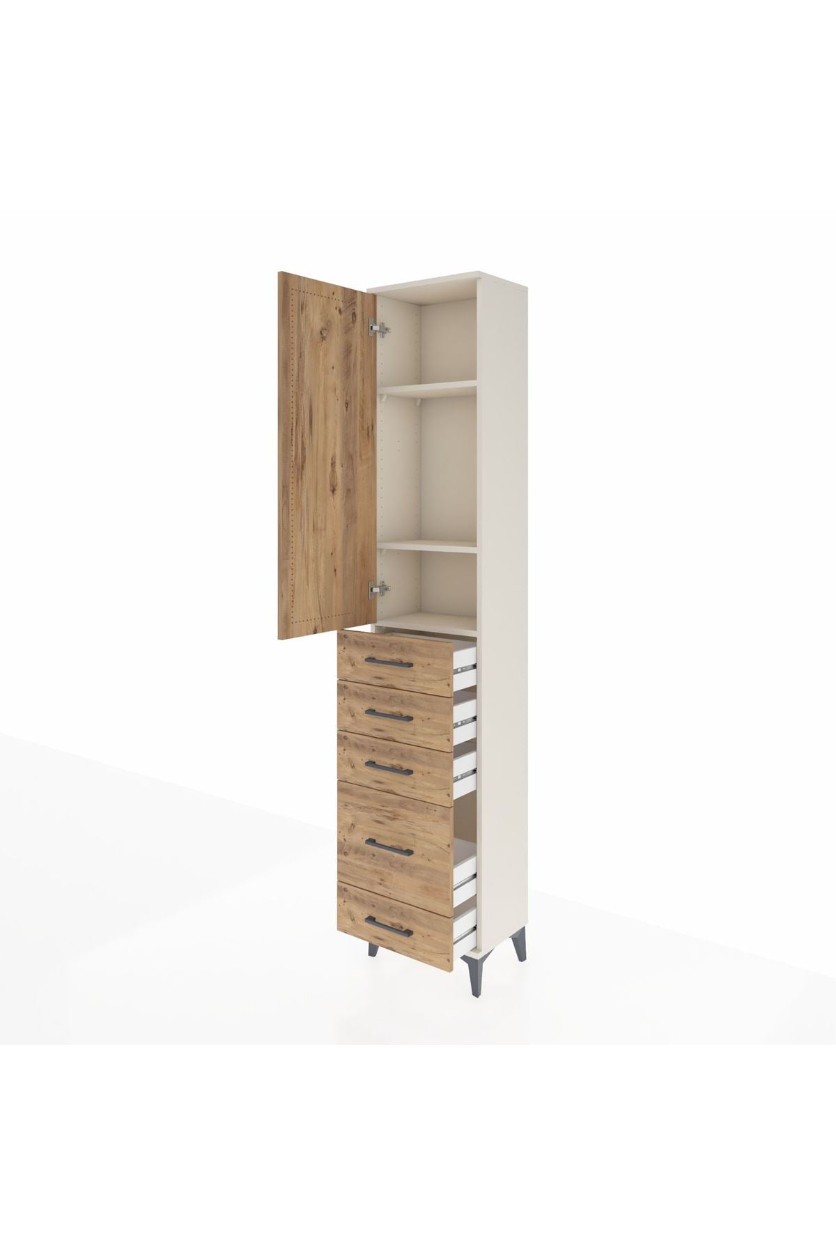 Arges Dolap 3 Raflı 5 Çekmeceli Tek Kapaklı 44x30x221 Aytaşı-Çam