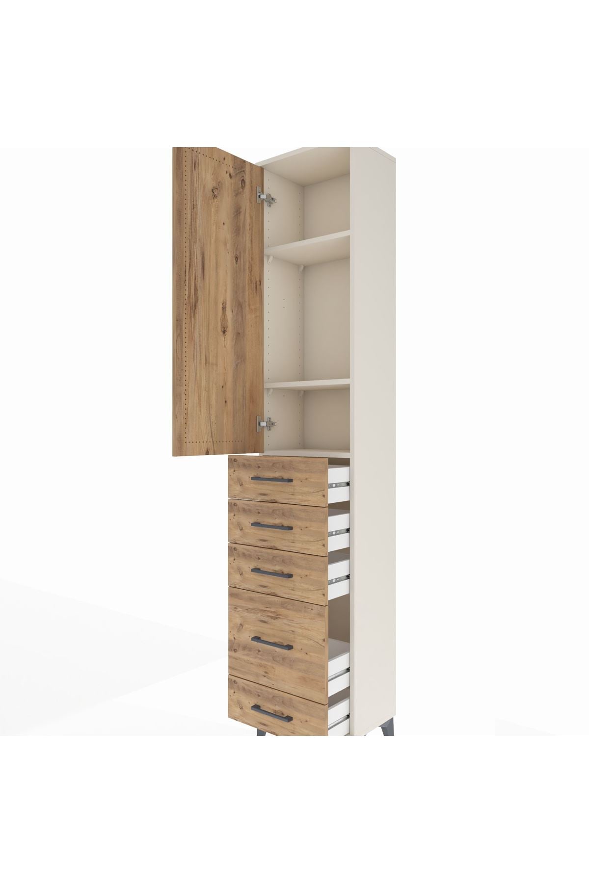 Arges Dolap 3 Raflı 5 Çekmeceli Tek Kapaklı 44x30x221 Aytaşı-Çam