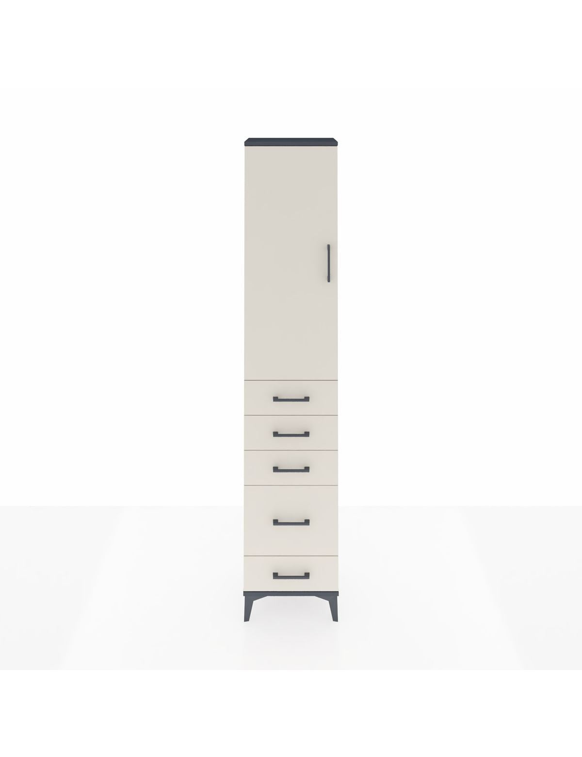 Arges Dolap 3 Raflı 5 Çekmeceli Tek Kapaklı 44x30x221 Antrasit-Aytaşı